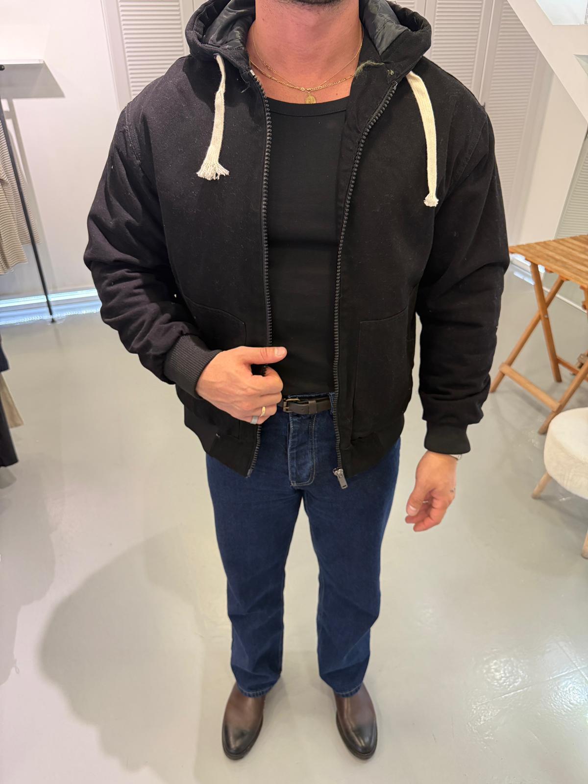 Siyah ST Bomber Kapişonlu Oversize Kot Ceket