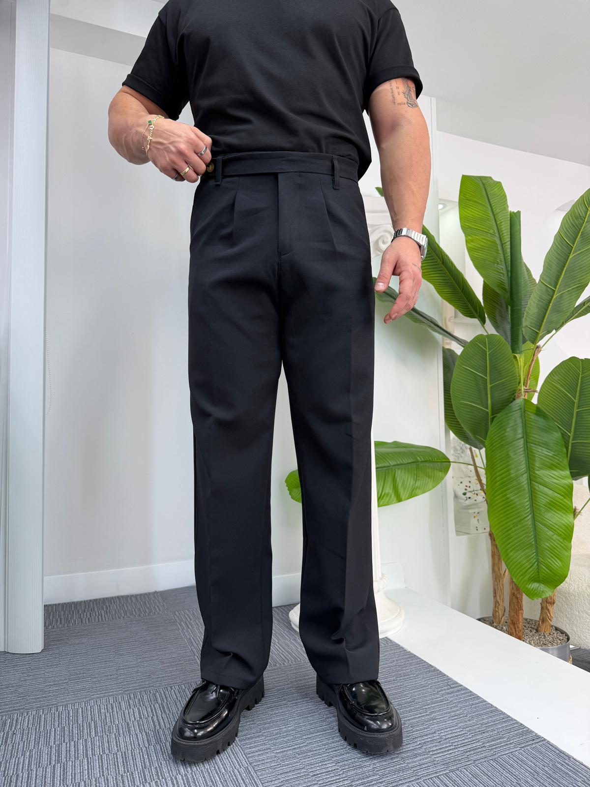 Siyah Uzun Kemerli LK Baggy Kumaş Pantolon