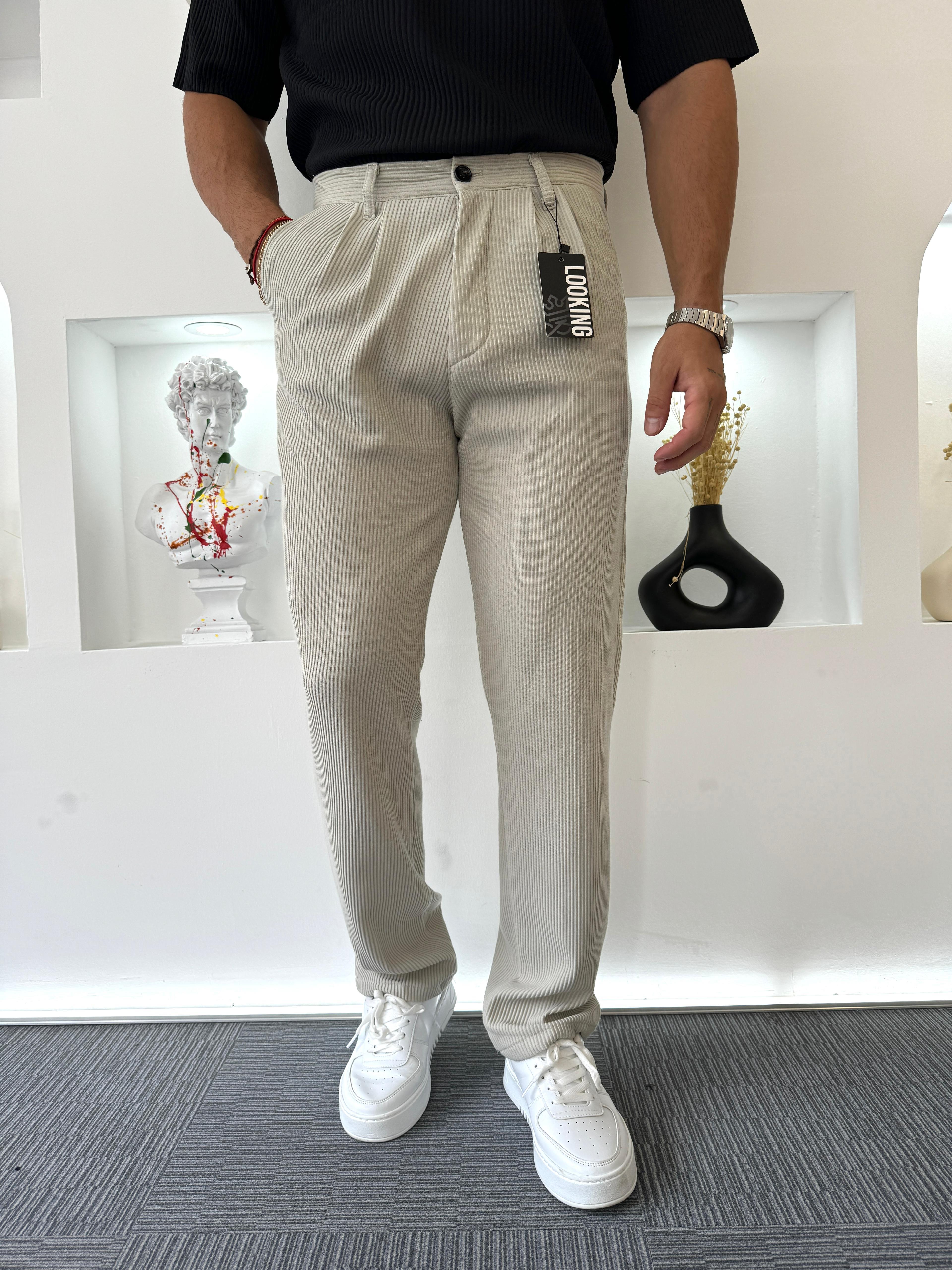 Taş Fitilli Pileli Baggy Pantolon