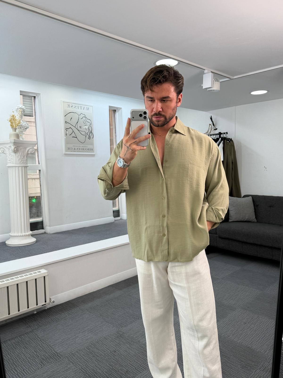 Yeşil LK Oversize Modal Gömlek