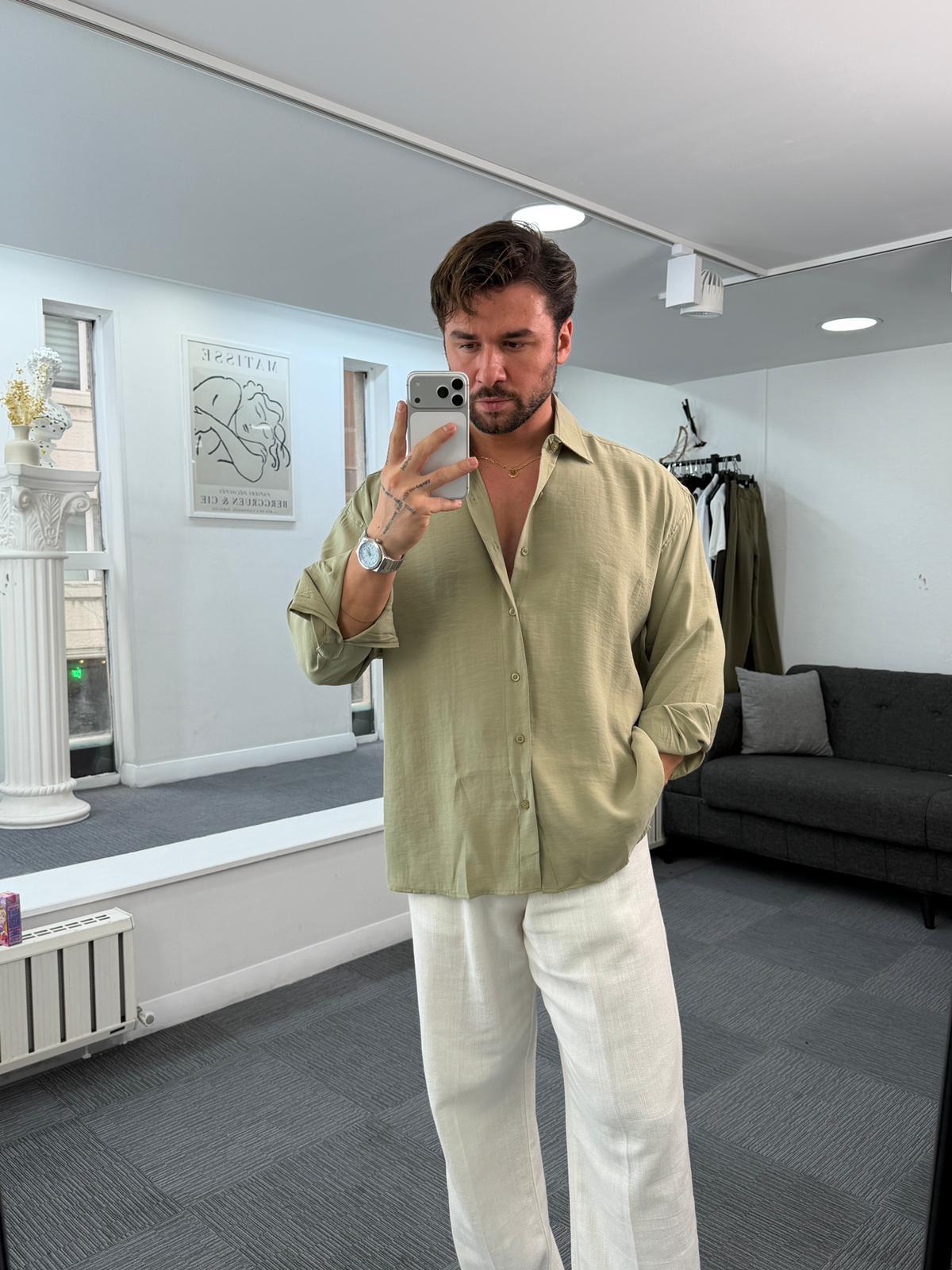 Yeşil LK Oversize Modal Gömlek
