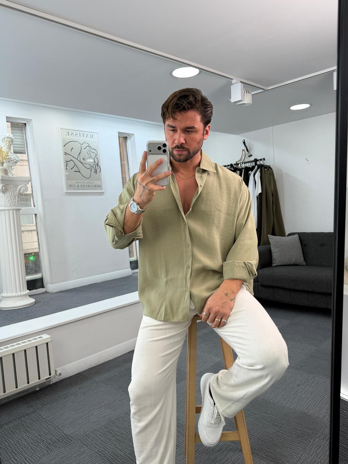 Yeşil LK Oversize Modal Gömlek