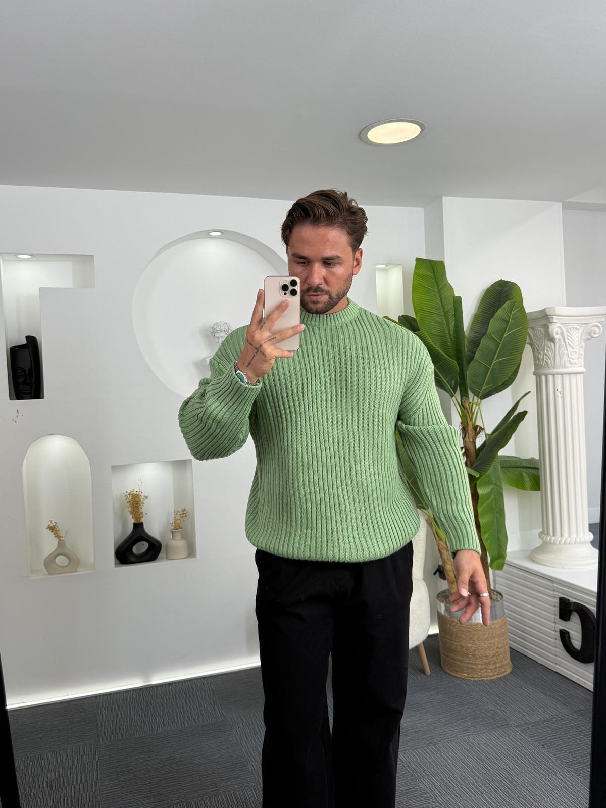 Yeşil Mr Oversize Bisiklet Yaka Kazak
