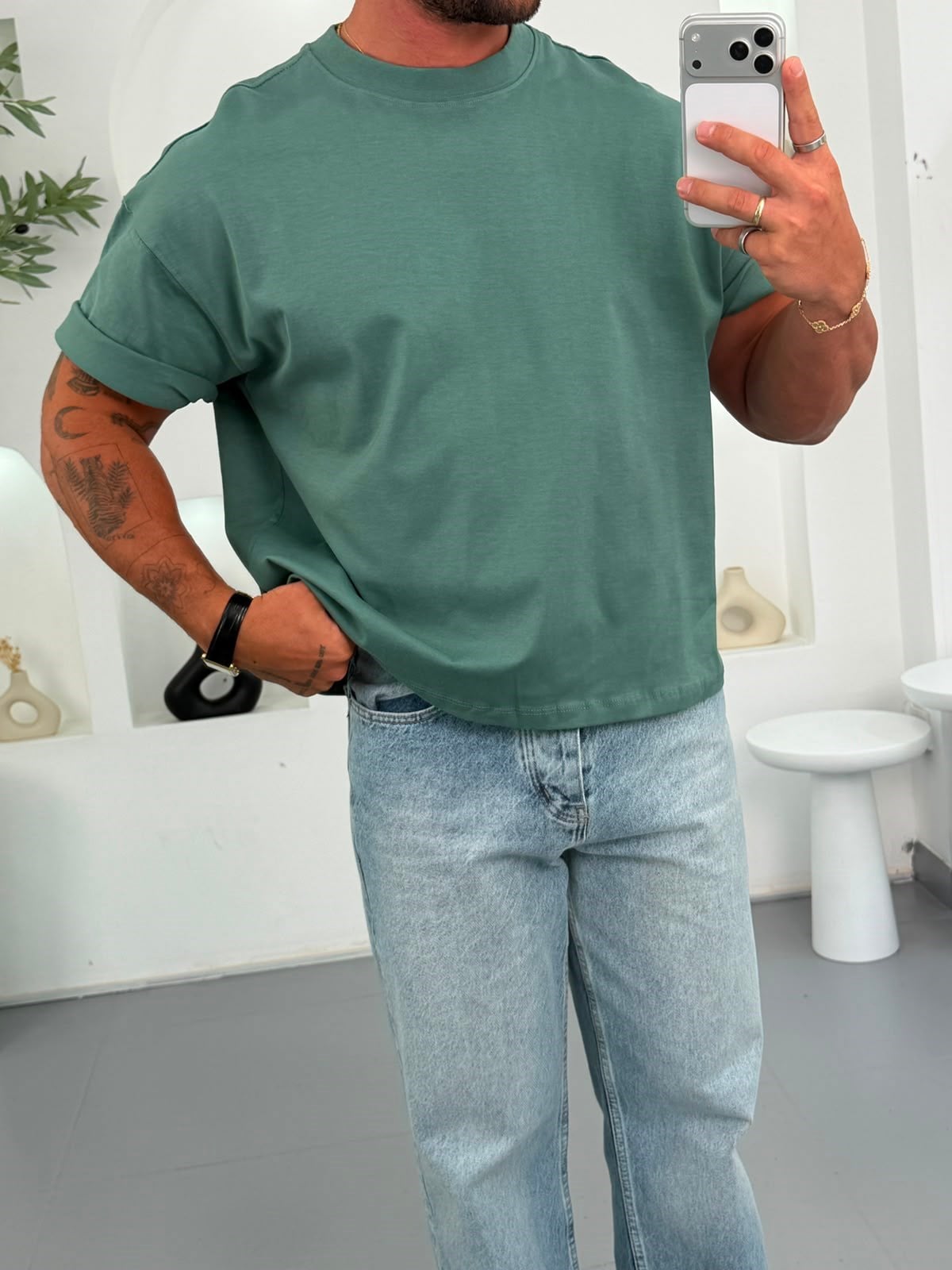 Yeşil RL Boxy Fit Basic Tshirt