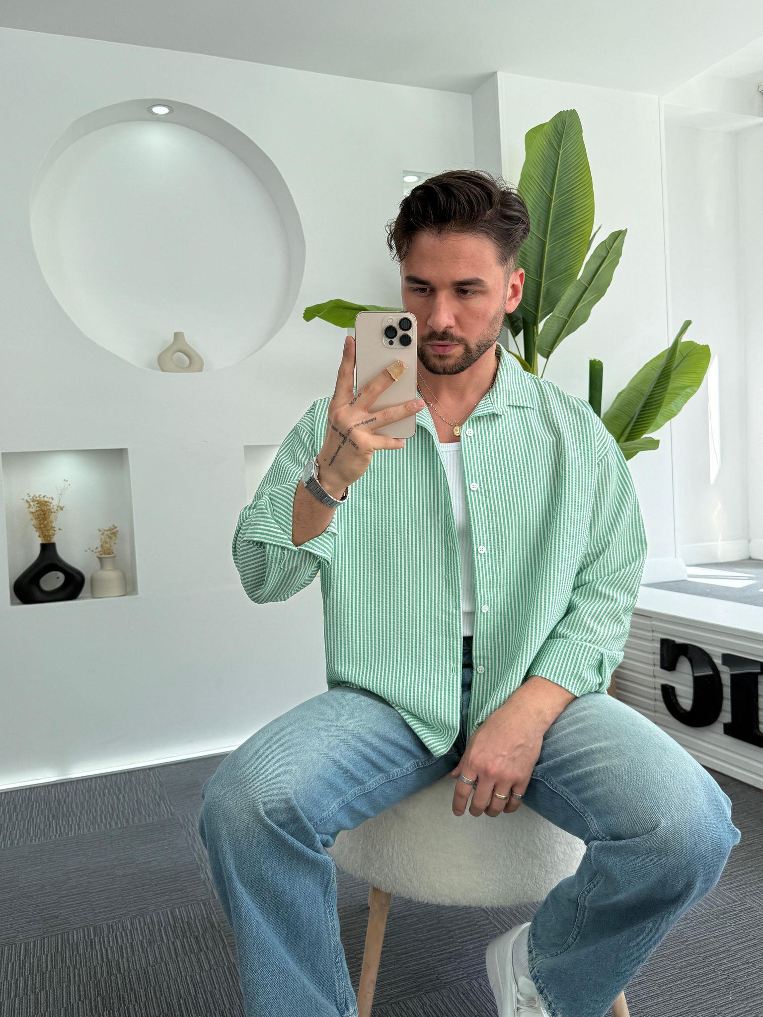 Yeşil RL Gofre Kumaş Oversize Gömlek