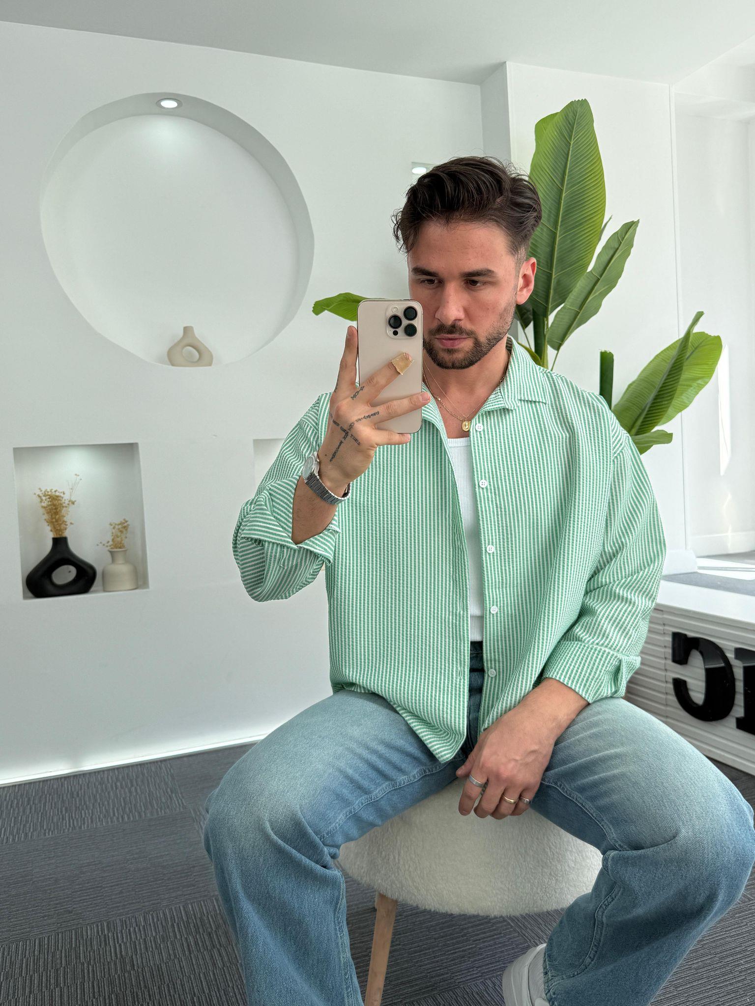 Yeşil RL Gofre Kumaş Oversize Gömlek