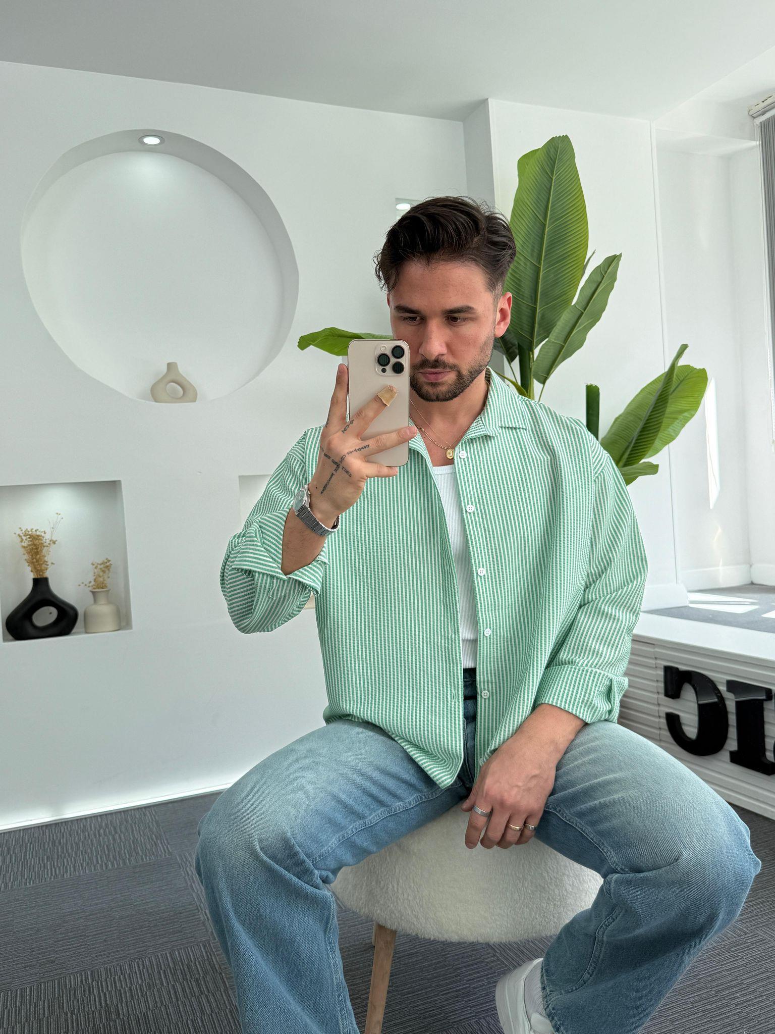 Yeşil RL Gofre Kumaş Oversize Gömlek