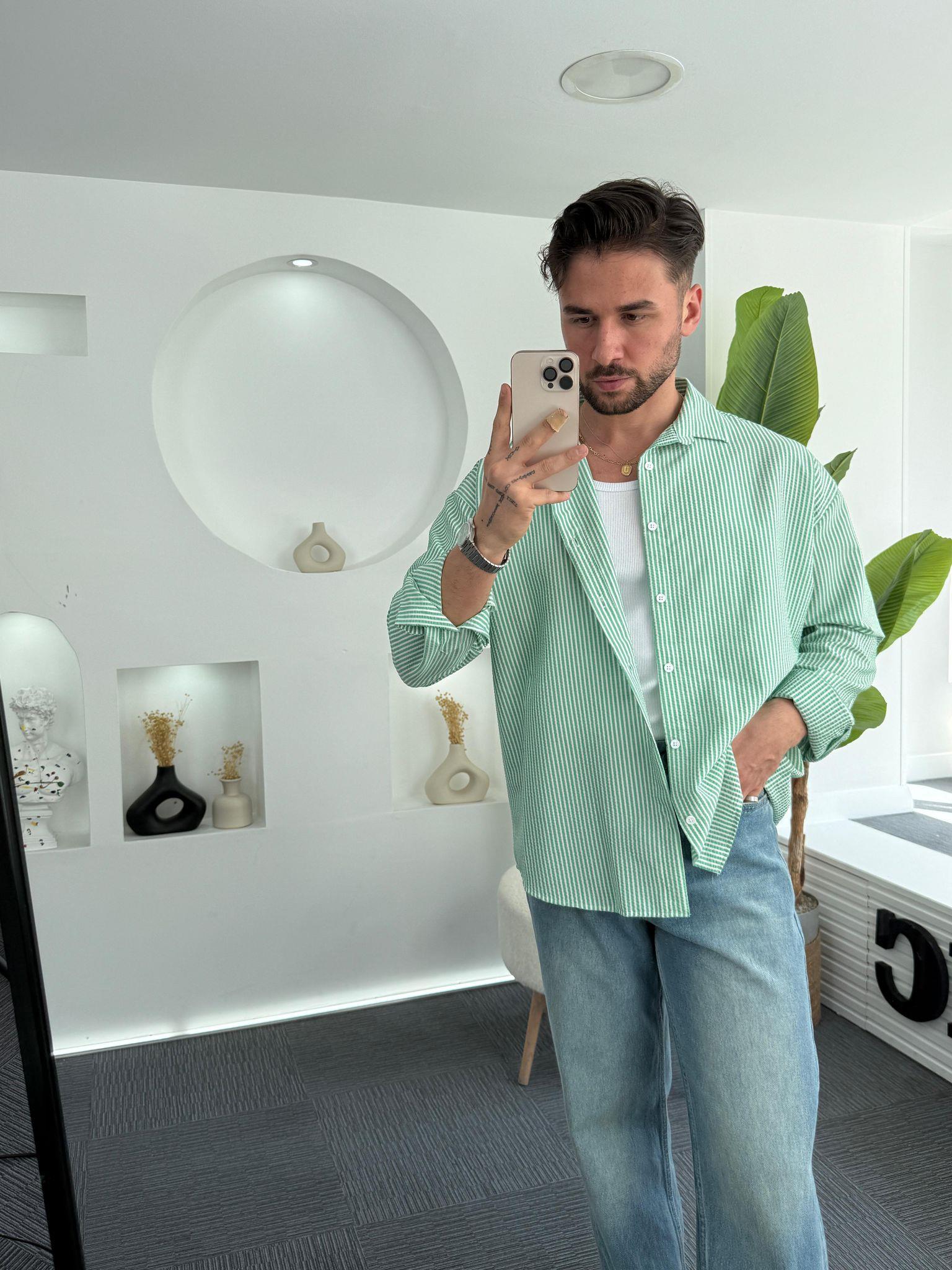 Yeşil RL Gofre Kumaş Oversize Gömlek
