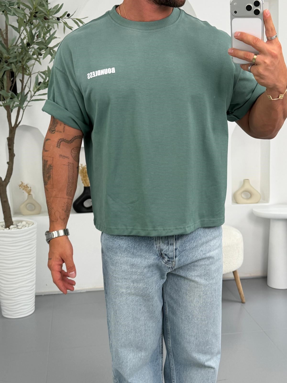 Yeşil RL Yıkamalı Boundless Crop Fit Tshirt