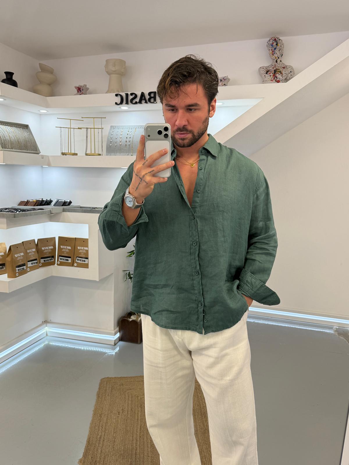 Zümrüt GG %100 Linen Oversize Premium Gömlek