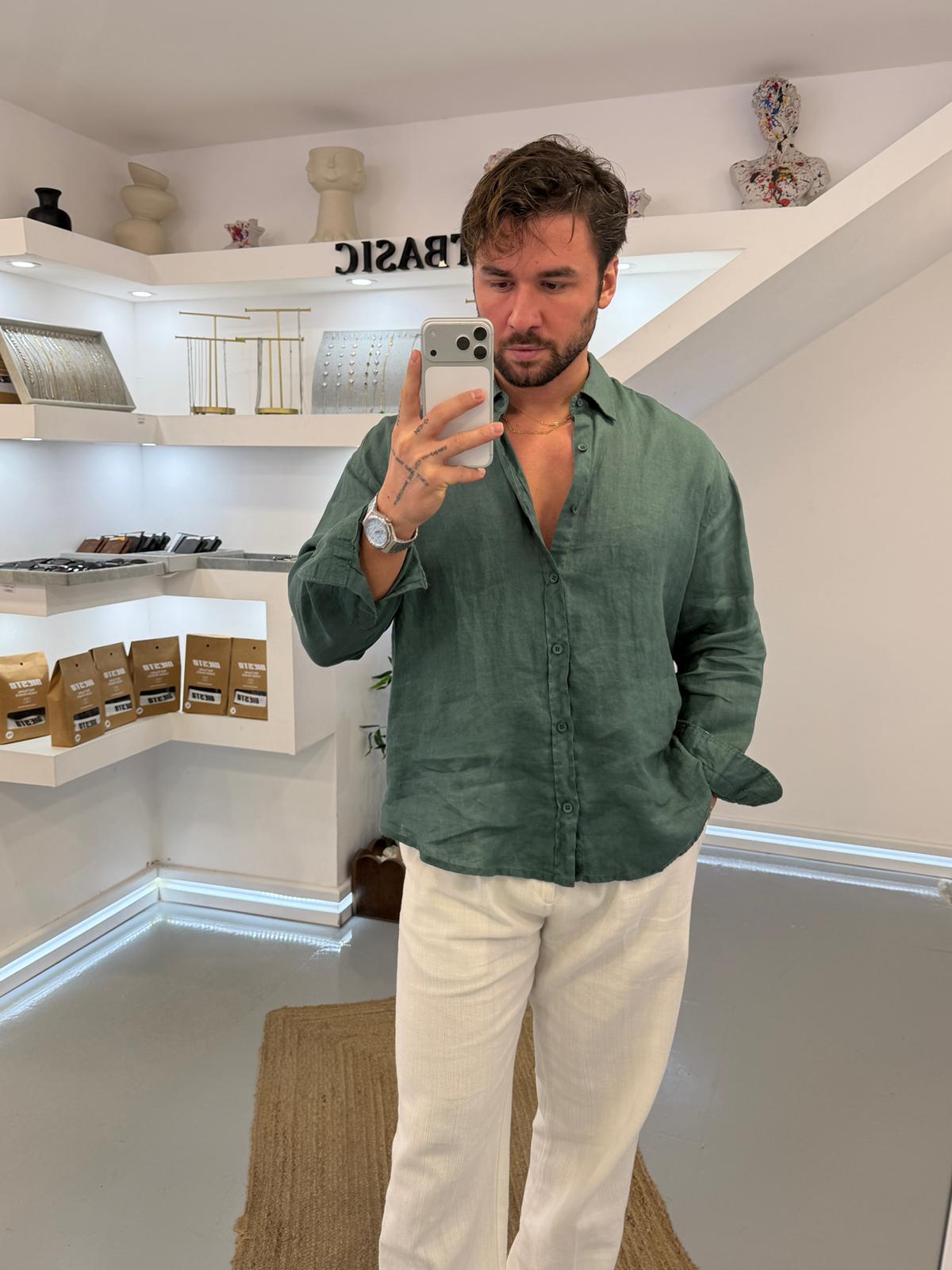 Zümrüt GG %100 Linen Oversize Premium Gömlek