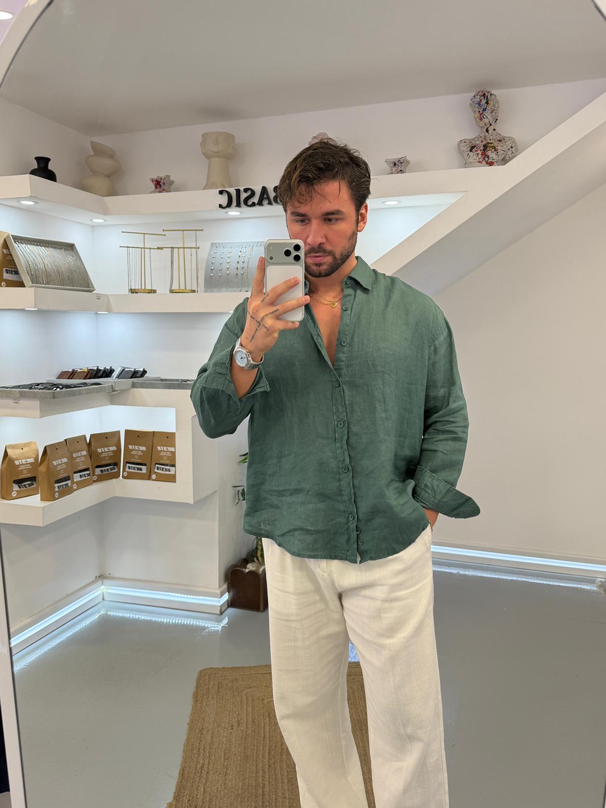 Zümrüt GG %100 Linen Oversize Premium Gömlek