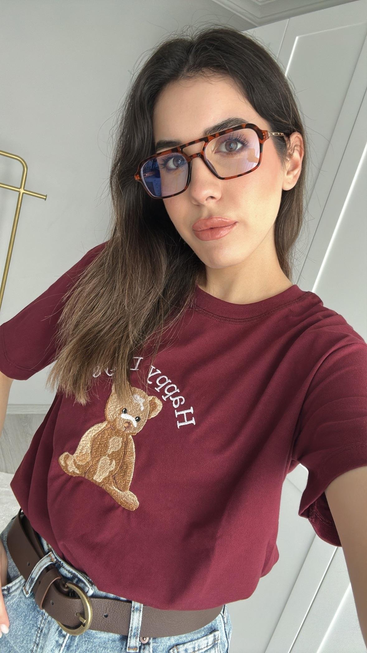 %100 PAMUK AYICIKLI BORDO TİŞÖRT