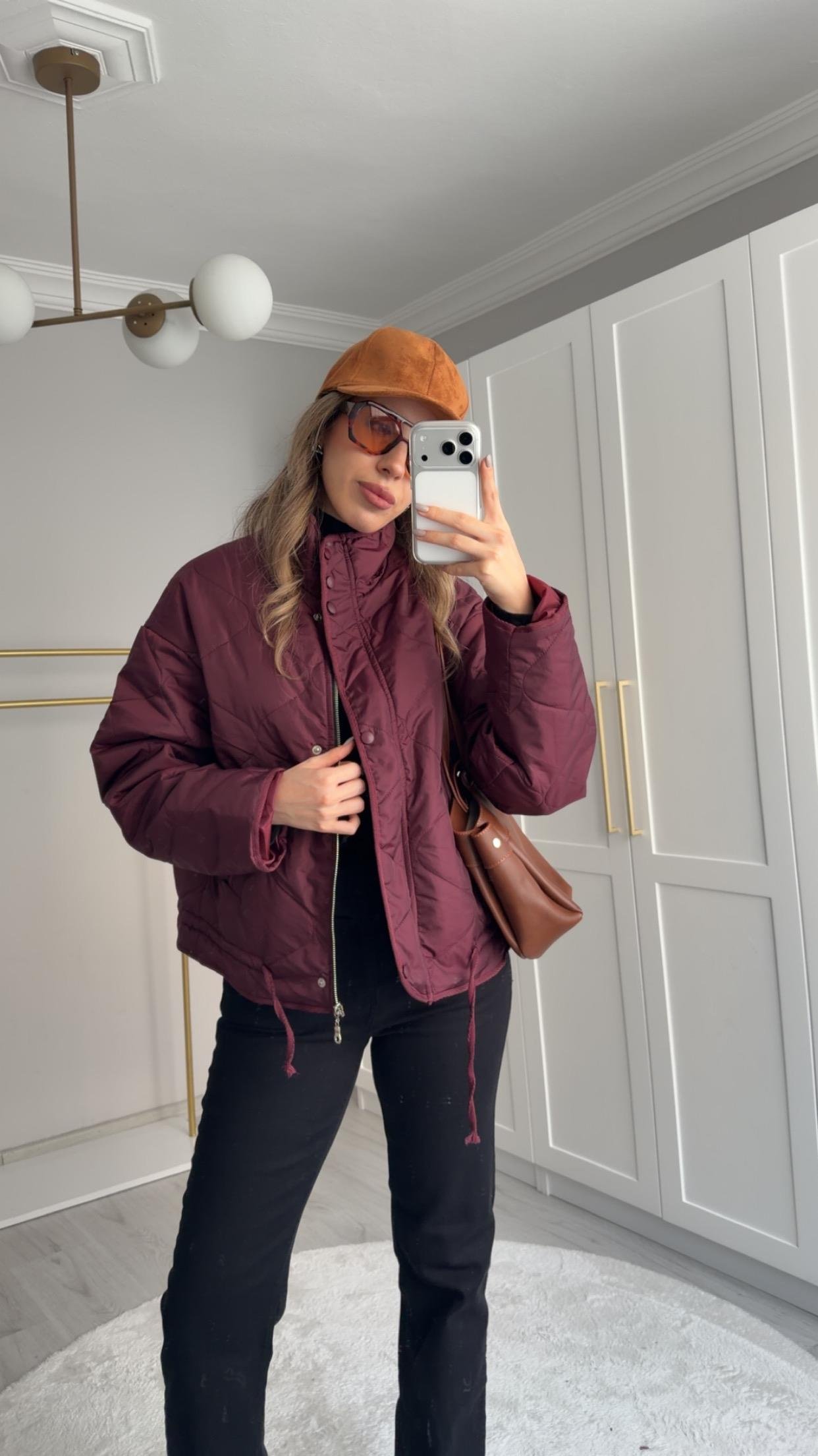 BAĞLAMA DETAYLI BORDO KAPİTONE MONT