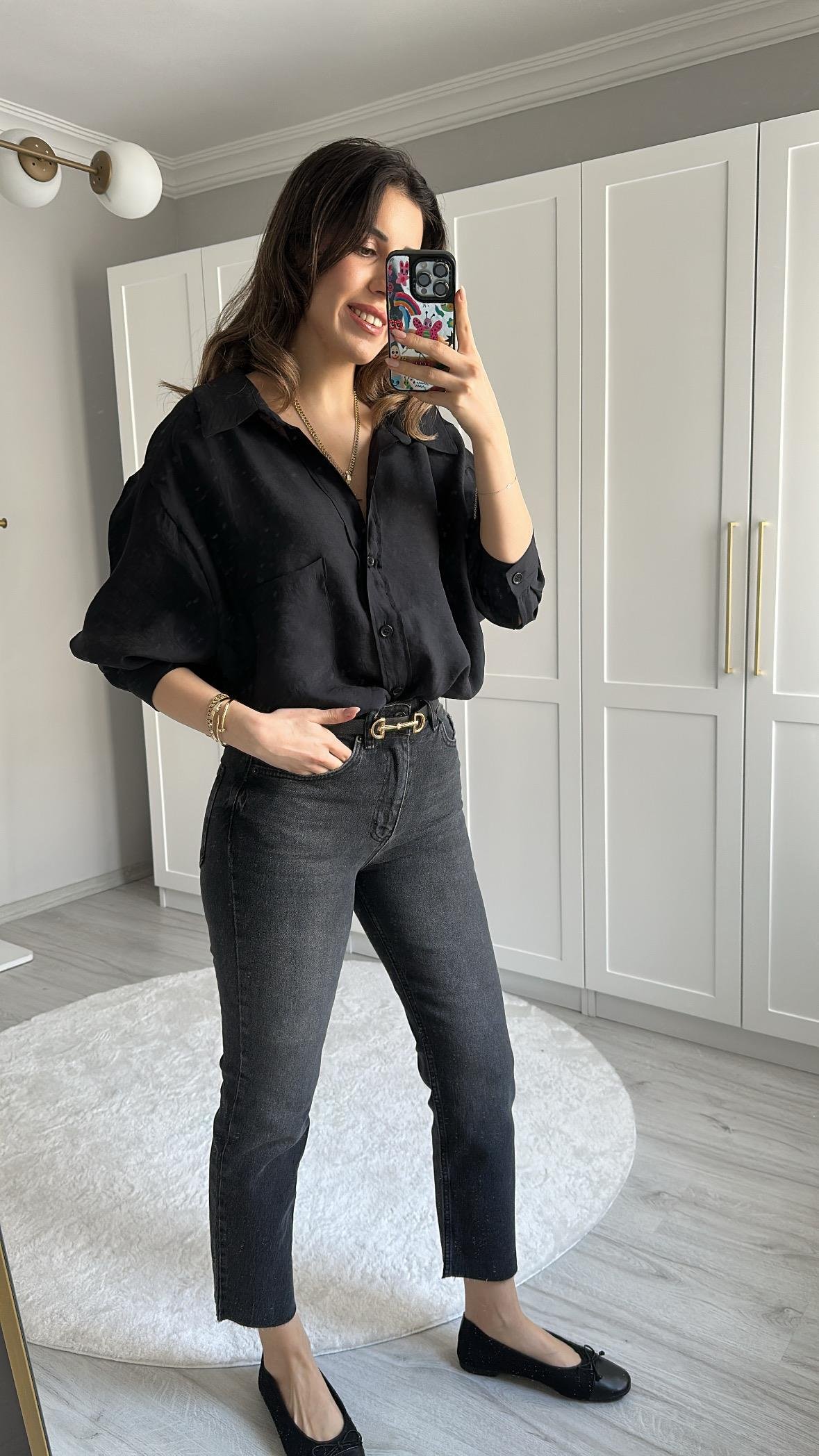 BOY FIT KESİK PAÇA ANTRASİT JEAN