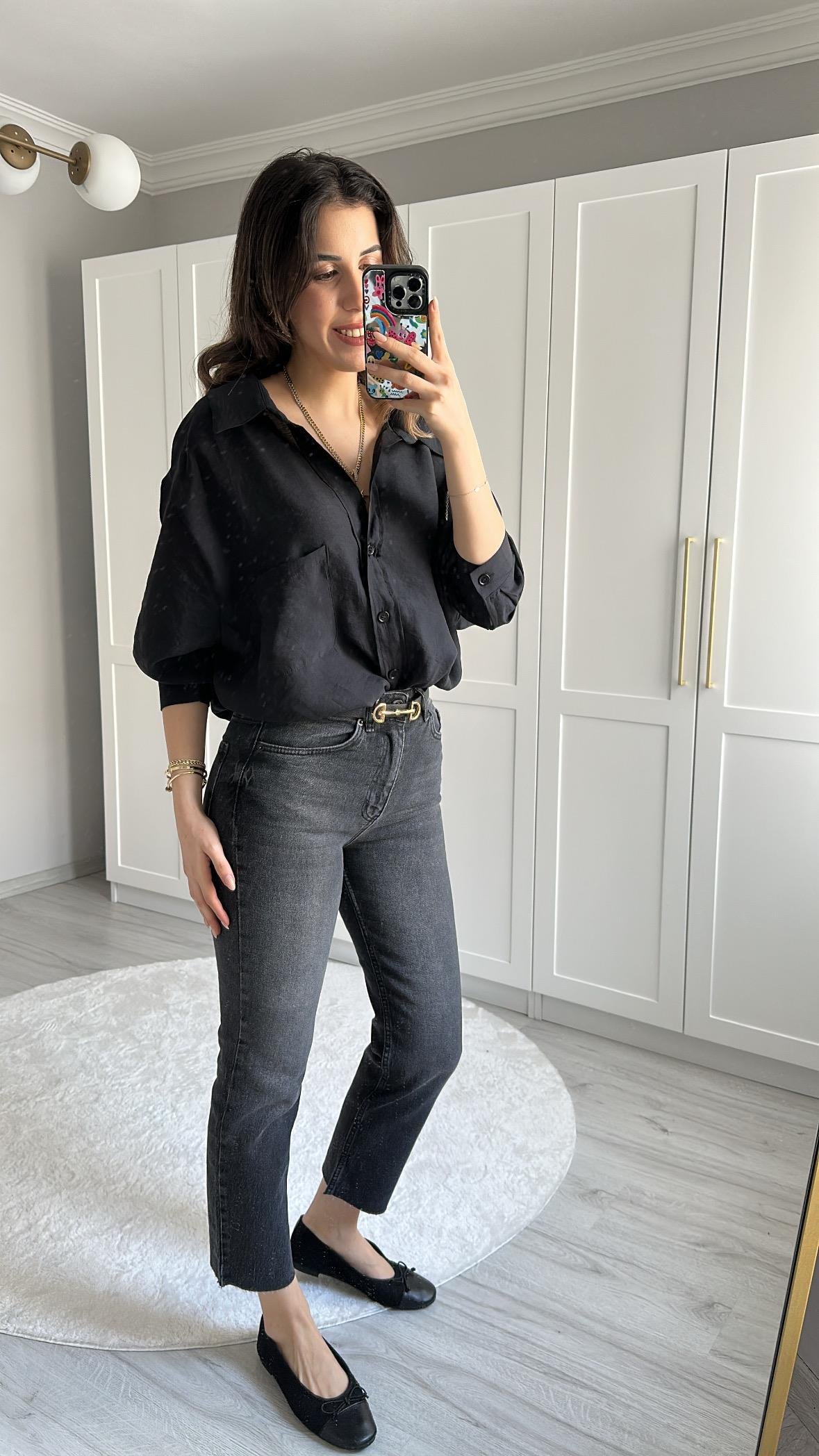 BOY FIT KESİK PAÇA ANTRASİT JEAN
