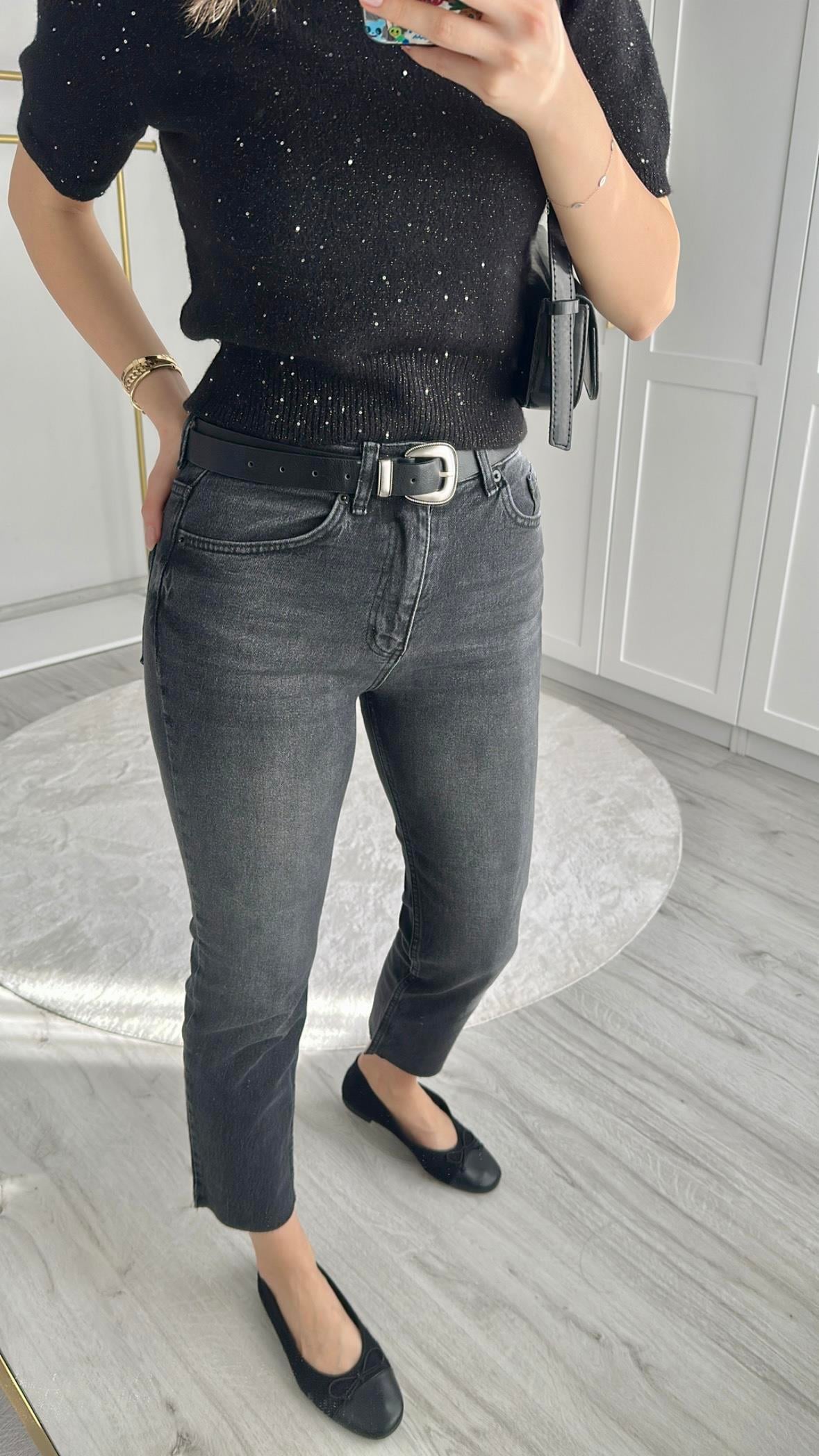 BOY FIT KESİK PAÇA ANTRASİT JEAN