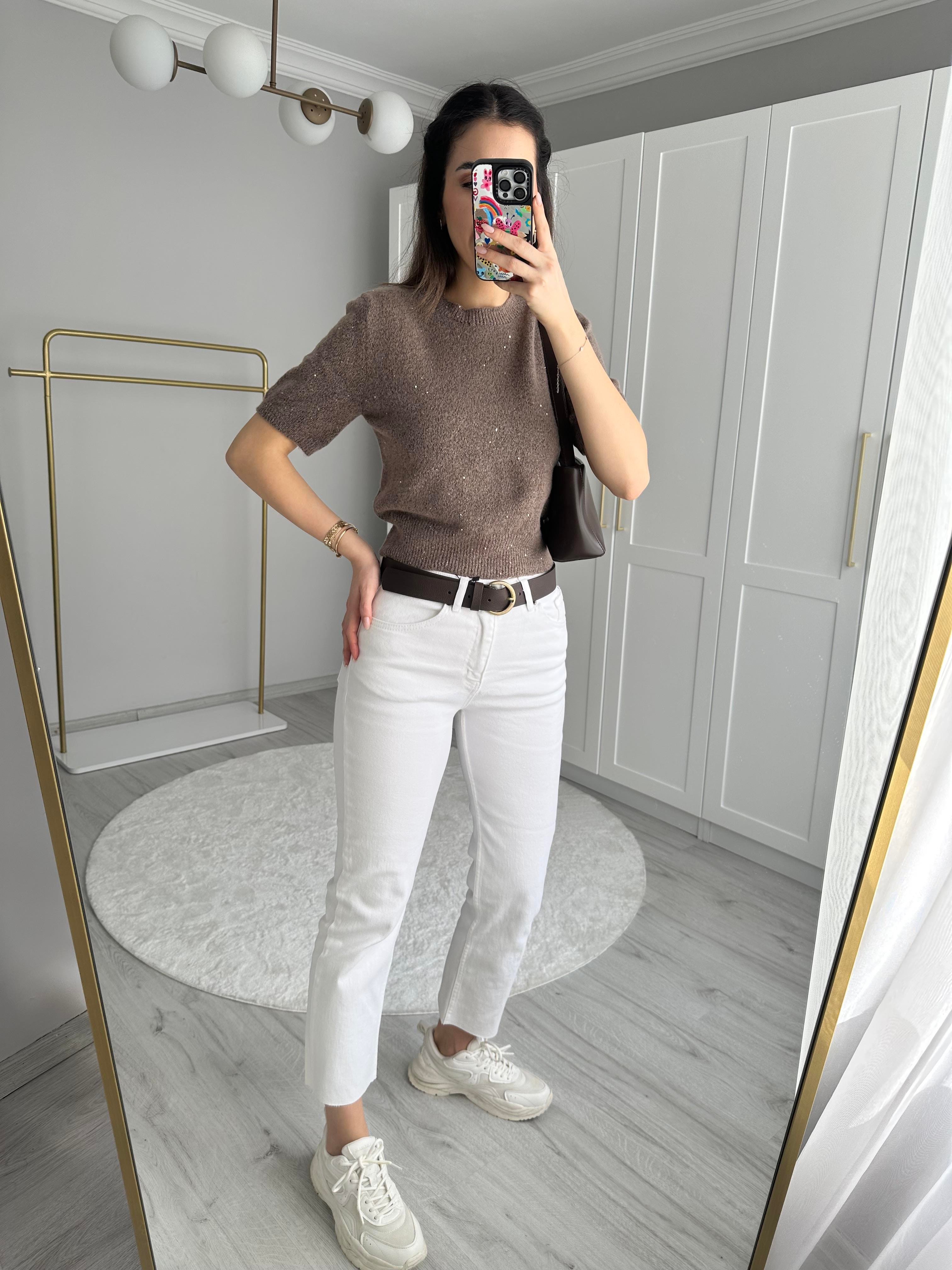 BOY FIT KESİK PAÇA BEYAZ JEAN
