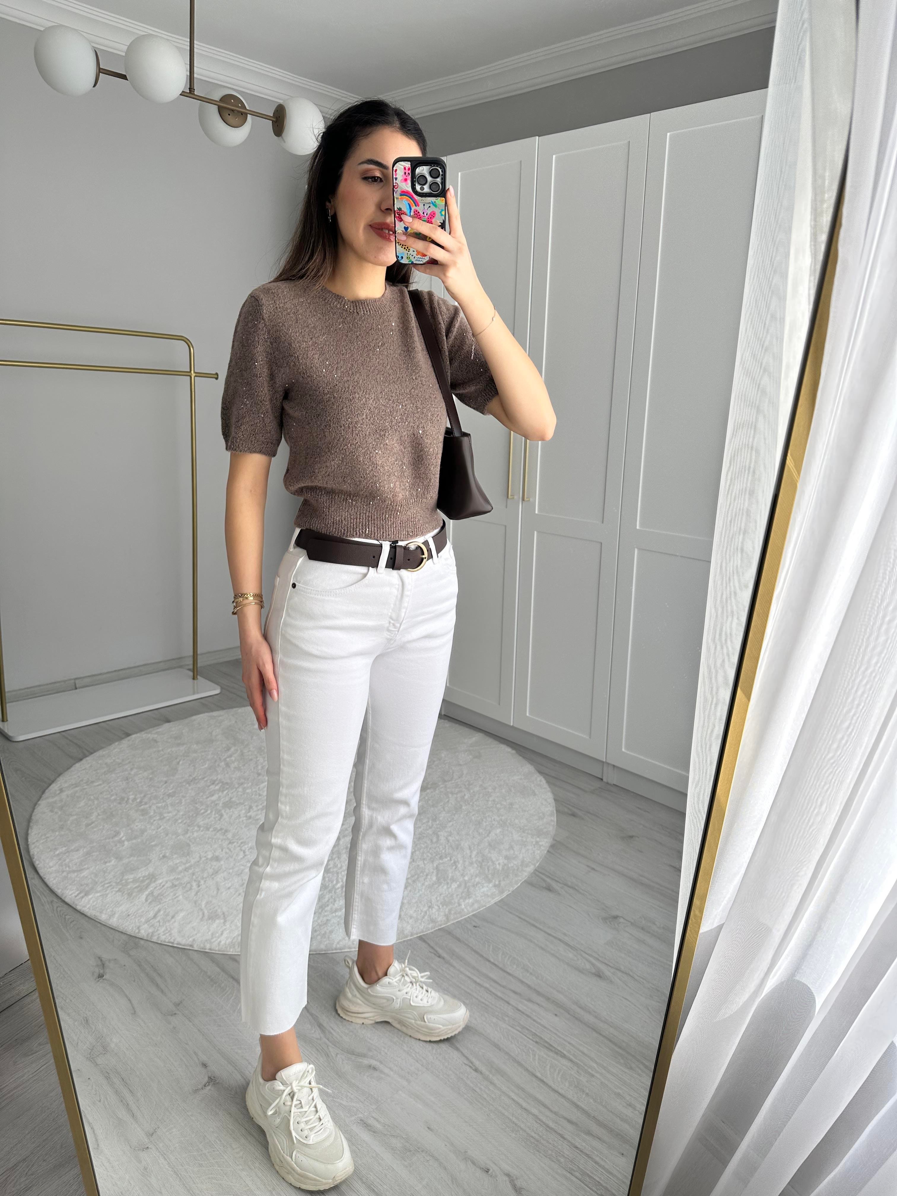 BOY FIT KESİK PAÇA BEYAZ JEAN