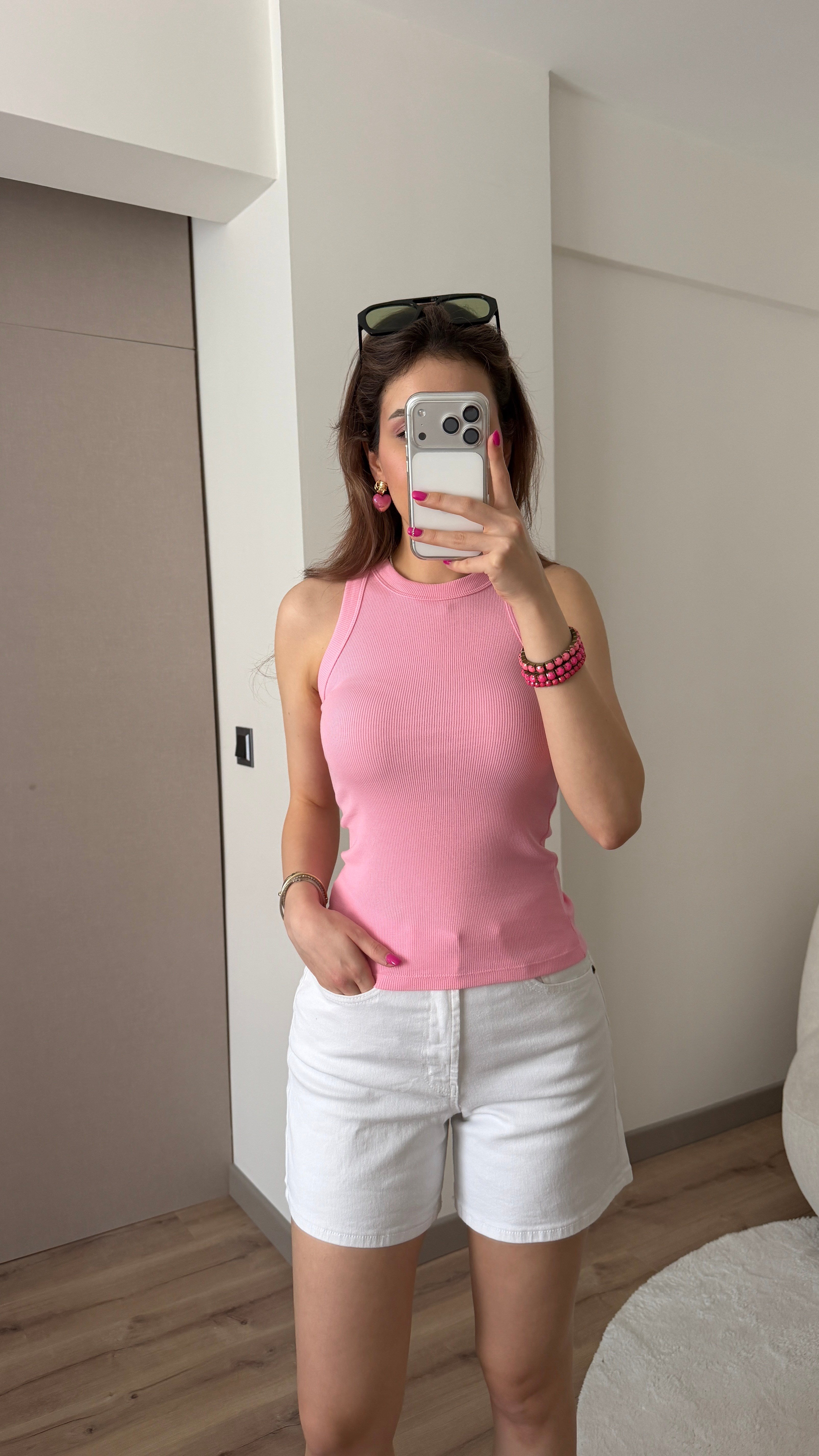 HALTER YAKA FİTİLLİ PEMBE ATLET