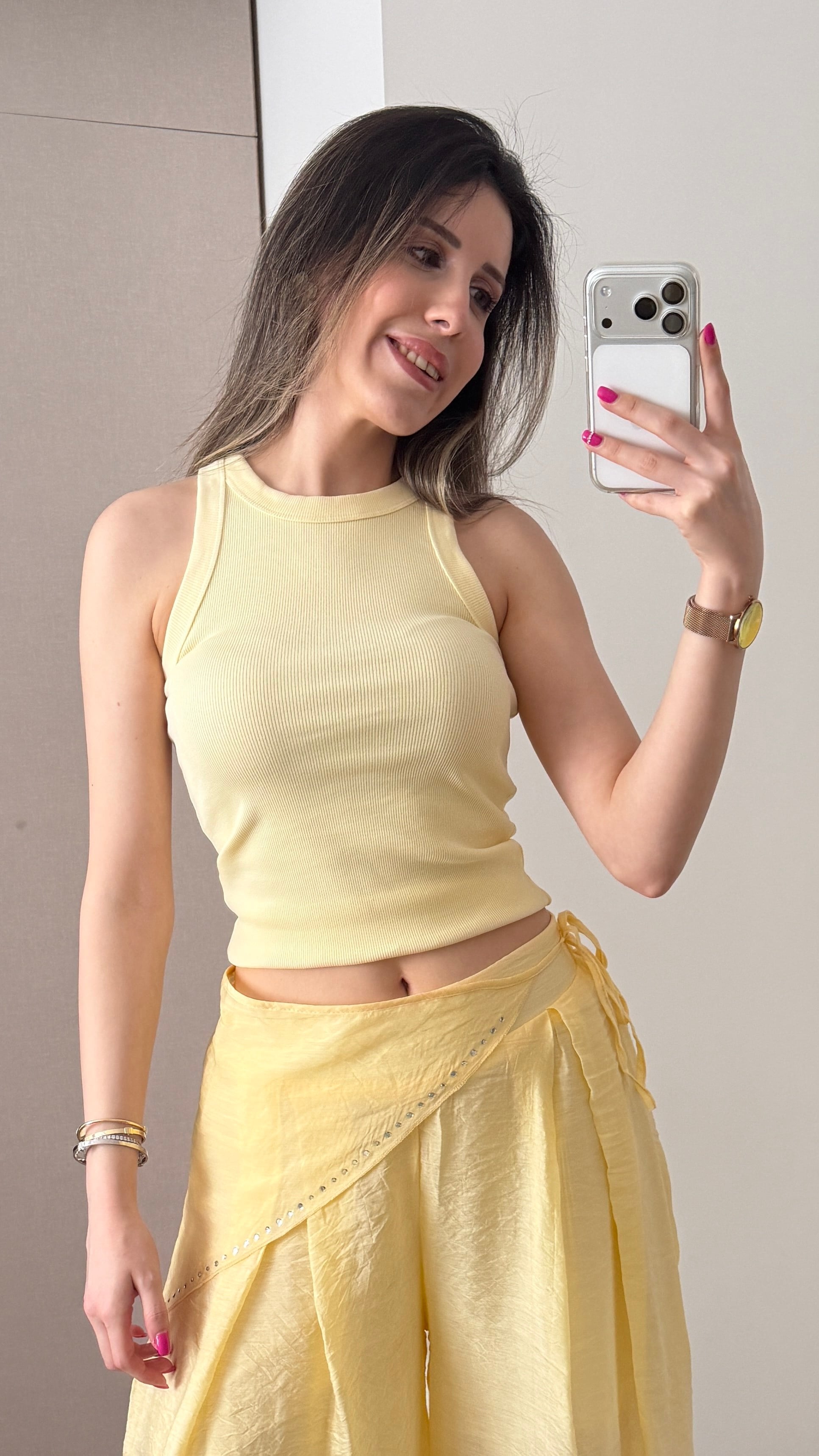 HALTER YAKA FİTİLLİ SARI ATLET