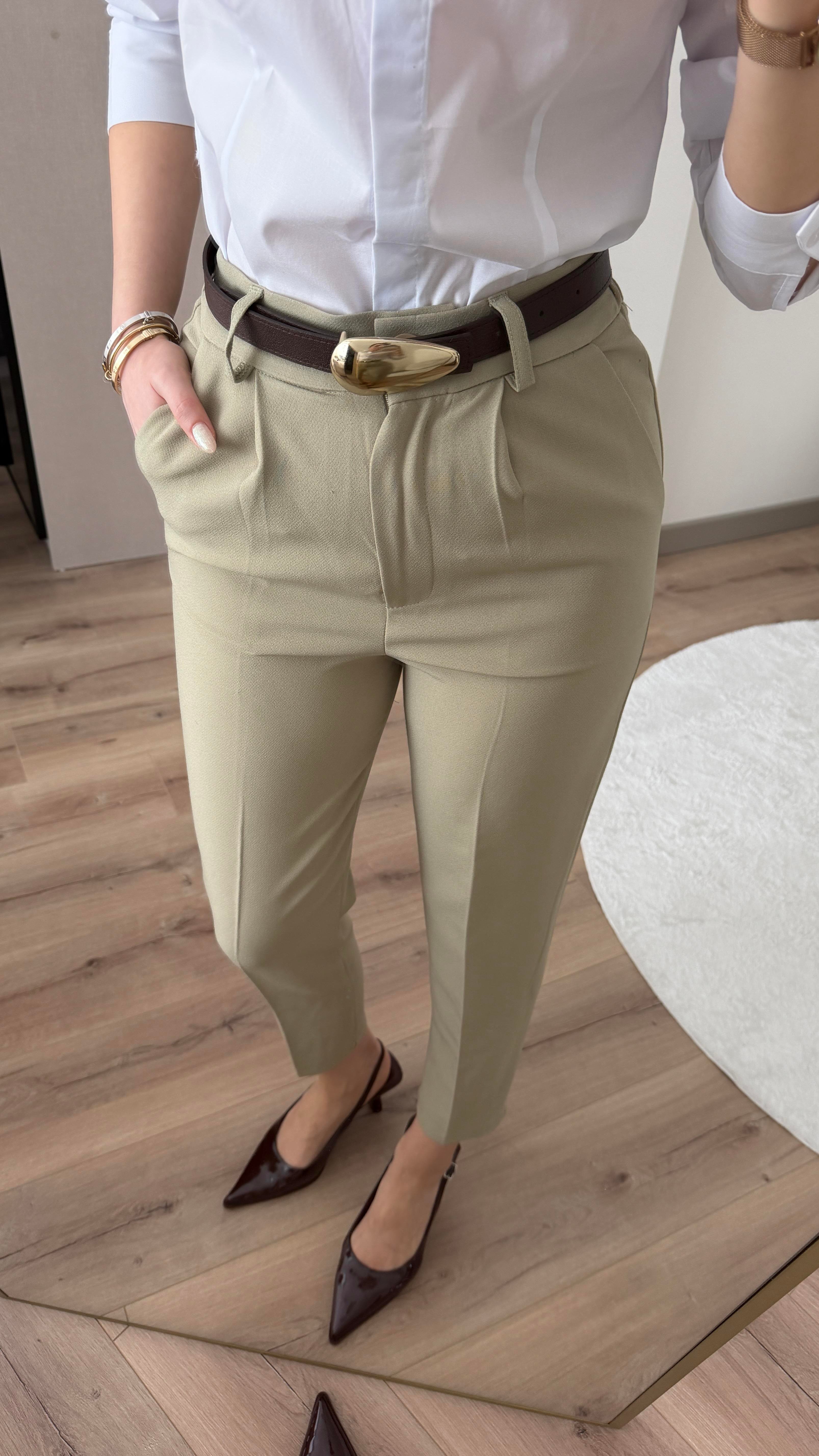 KEMERLİ AÇIK HAKİ HAVUÇ PANTOLON