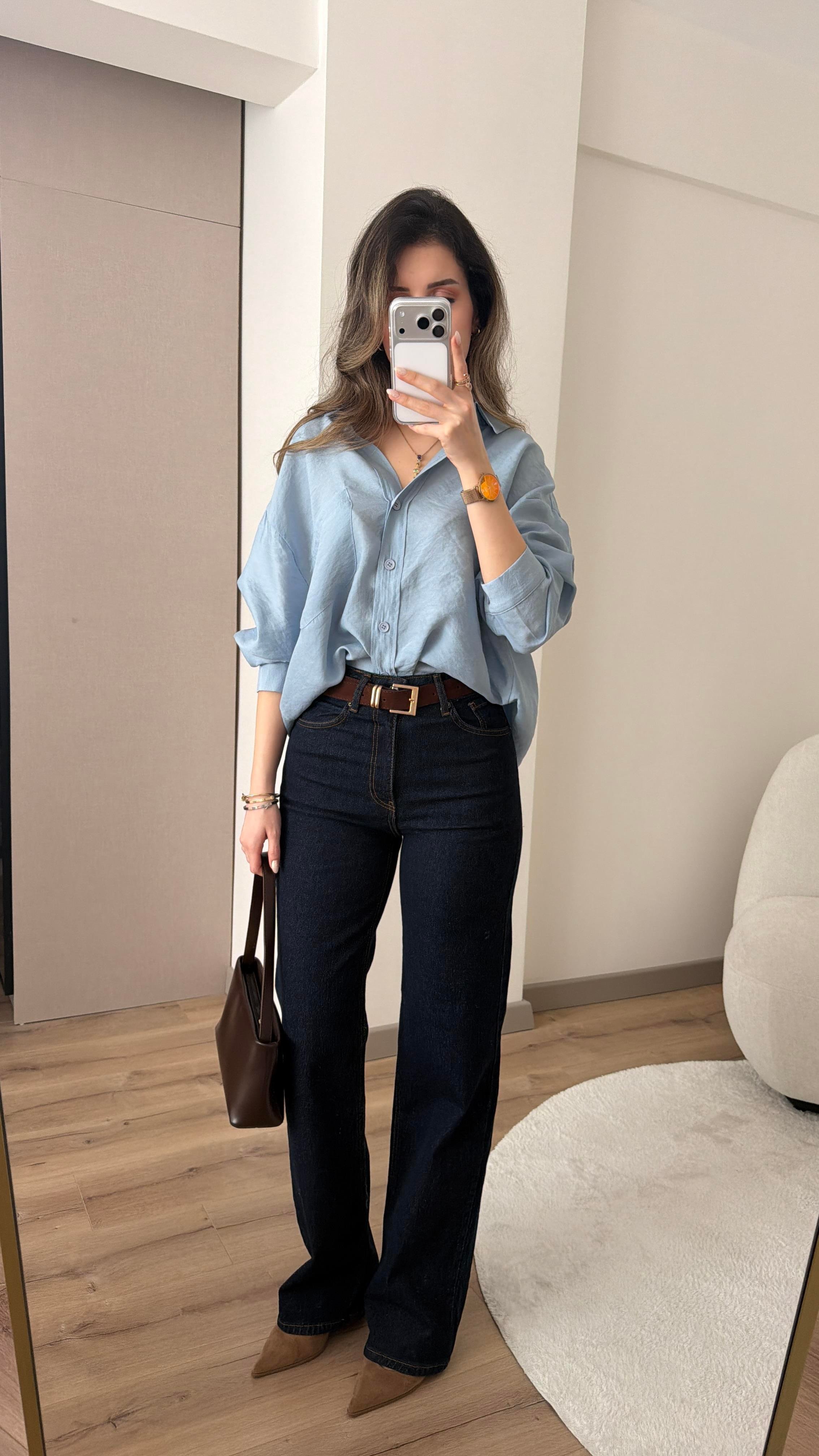 KEMERLİ KOYU LACİVERT STRAİGHT JEAN