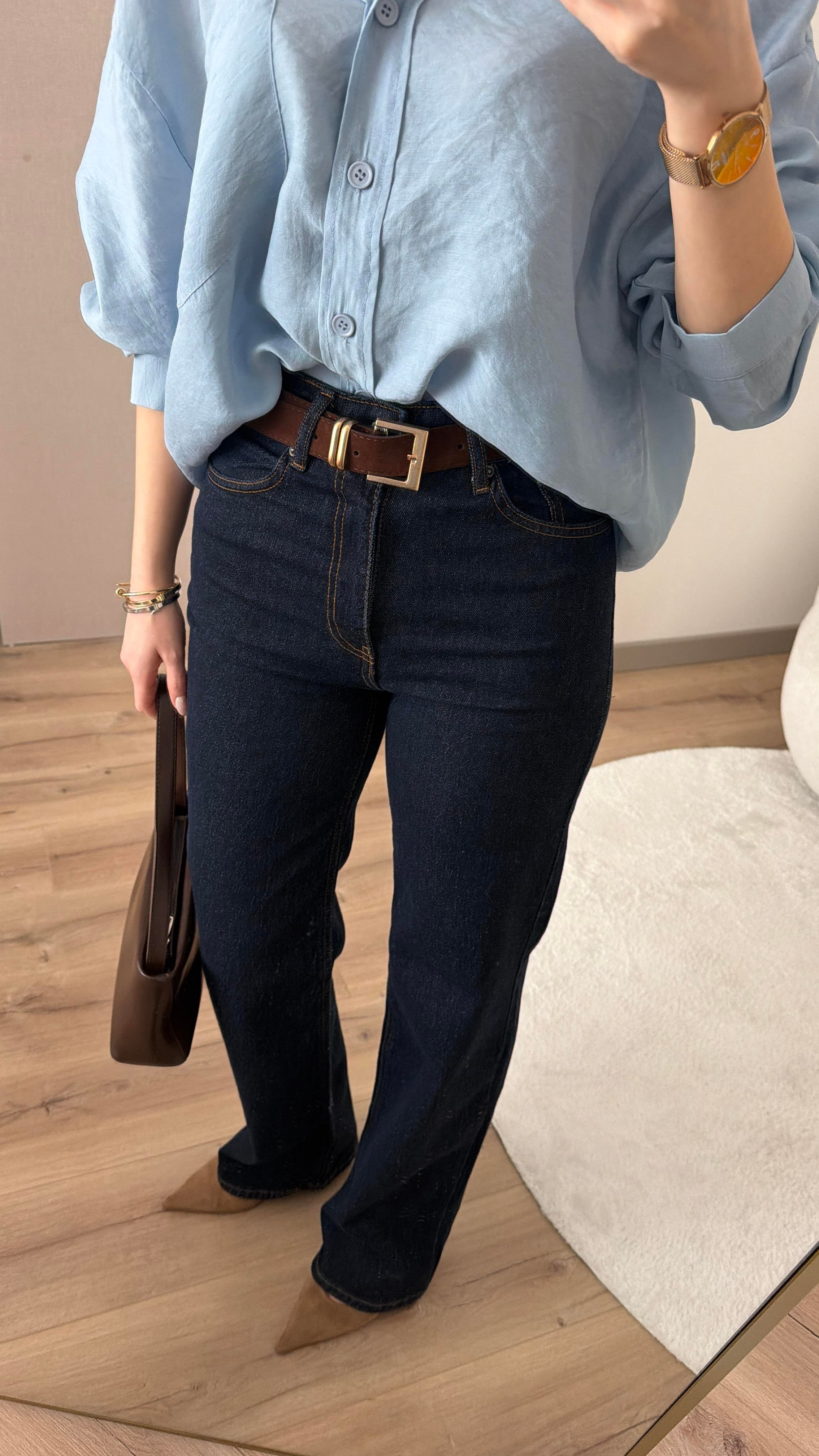 KEMERLİ KOYU LACİVERT STRAİGHT JEAN