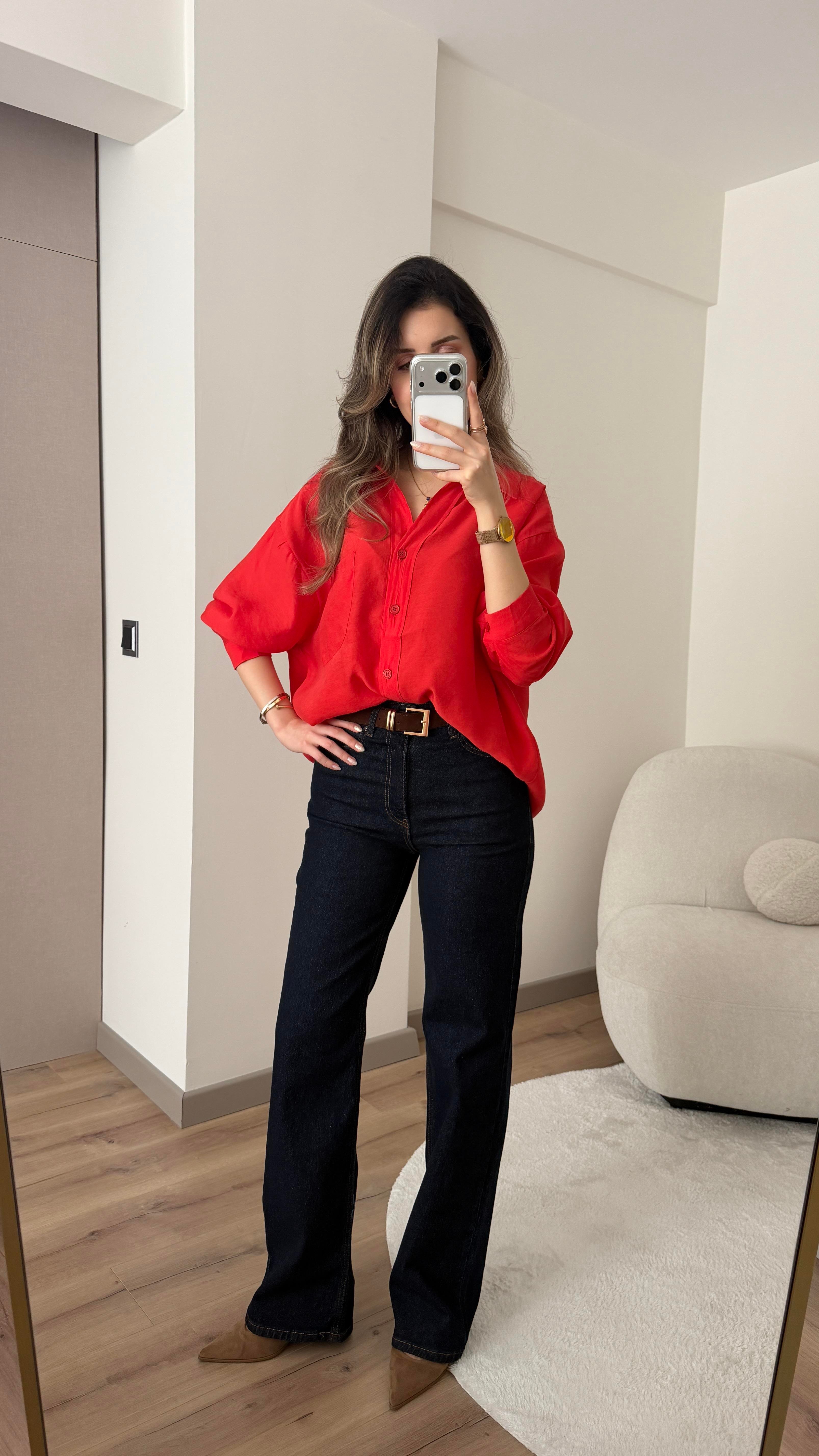 KEMERLİ KOYU LACİVERT STRAİGHT JEAN