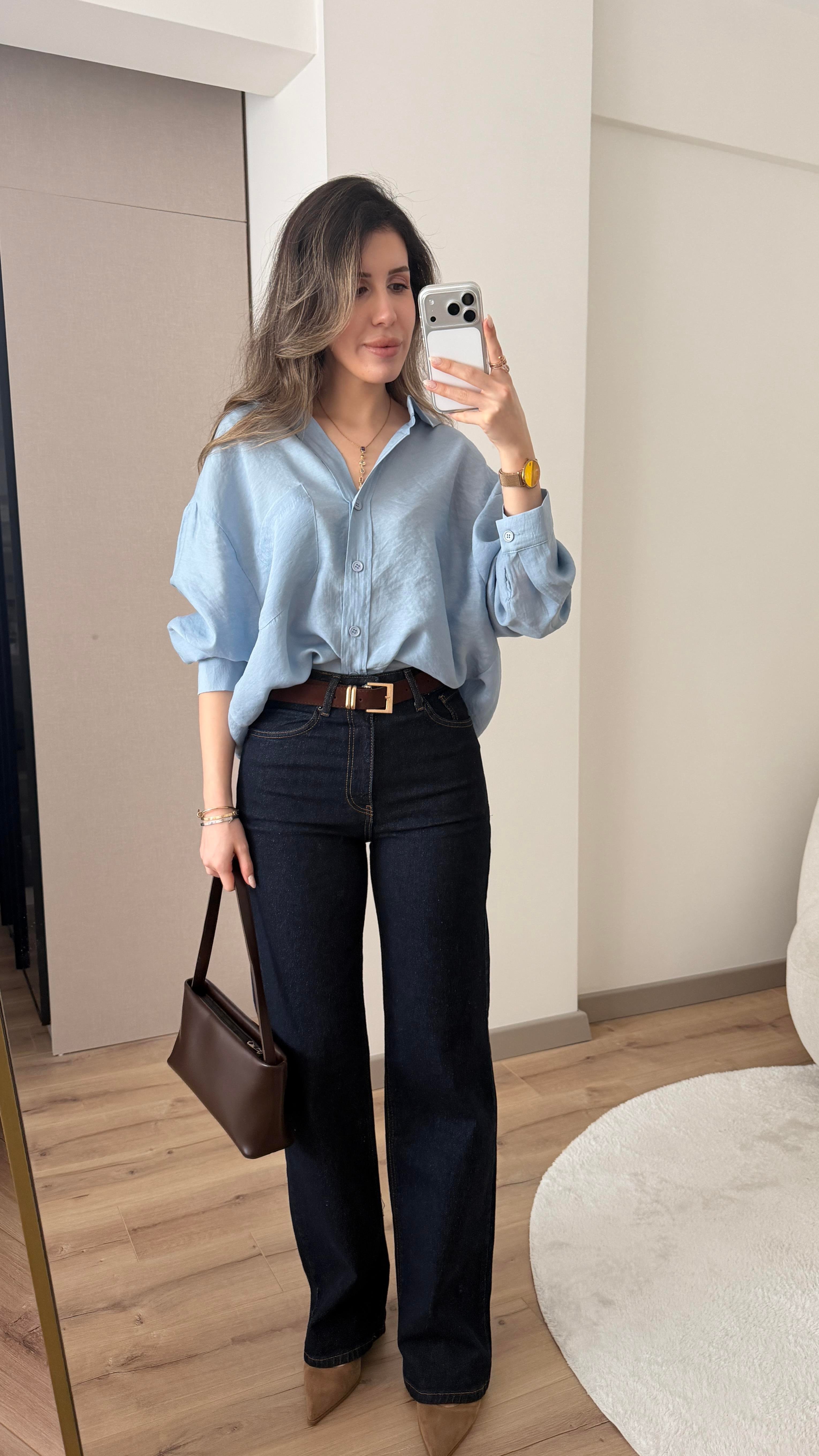 KEMERLİ KOYU LACİVERT STRAİGHT JEAN