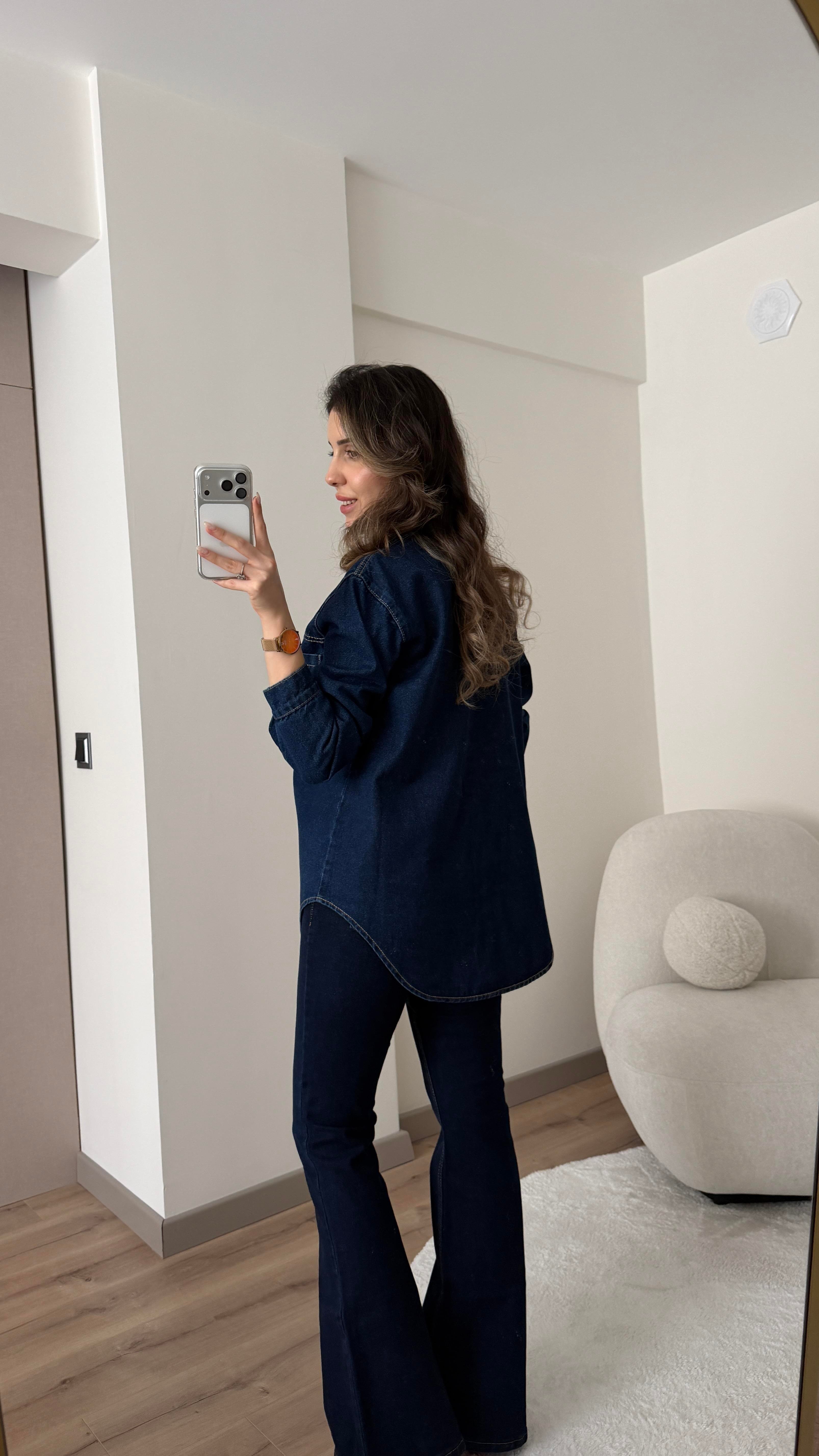 KOYU LACİVERT ÇITÇITLI DENİM CEKET