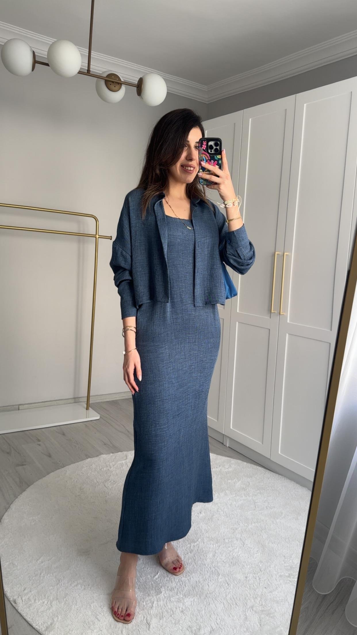 LACİVERT ELBİSE GÖMLEK 2'Lİ TAKIM