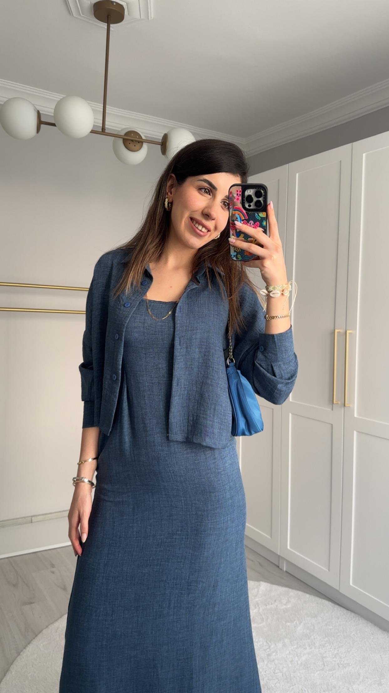 LACİVERT ELBİSE GÖMLEK 2'Lİ TAKIM