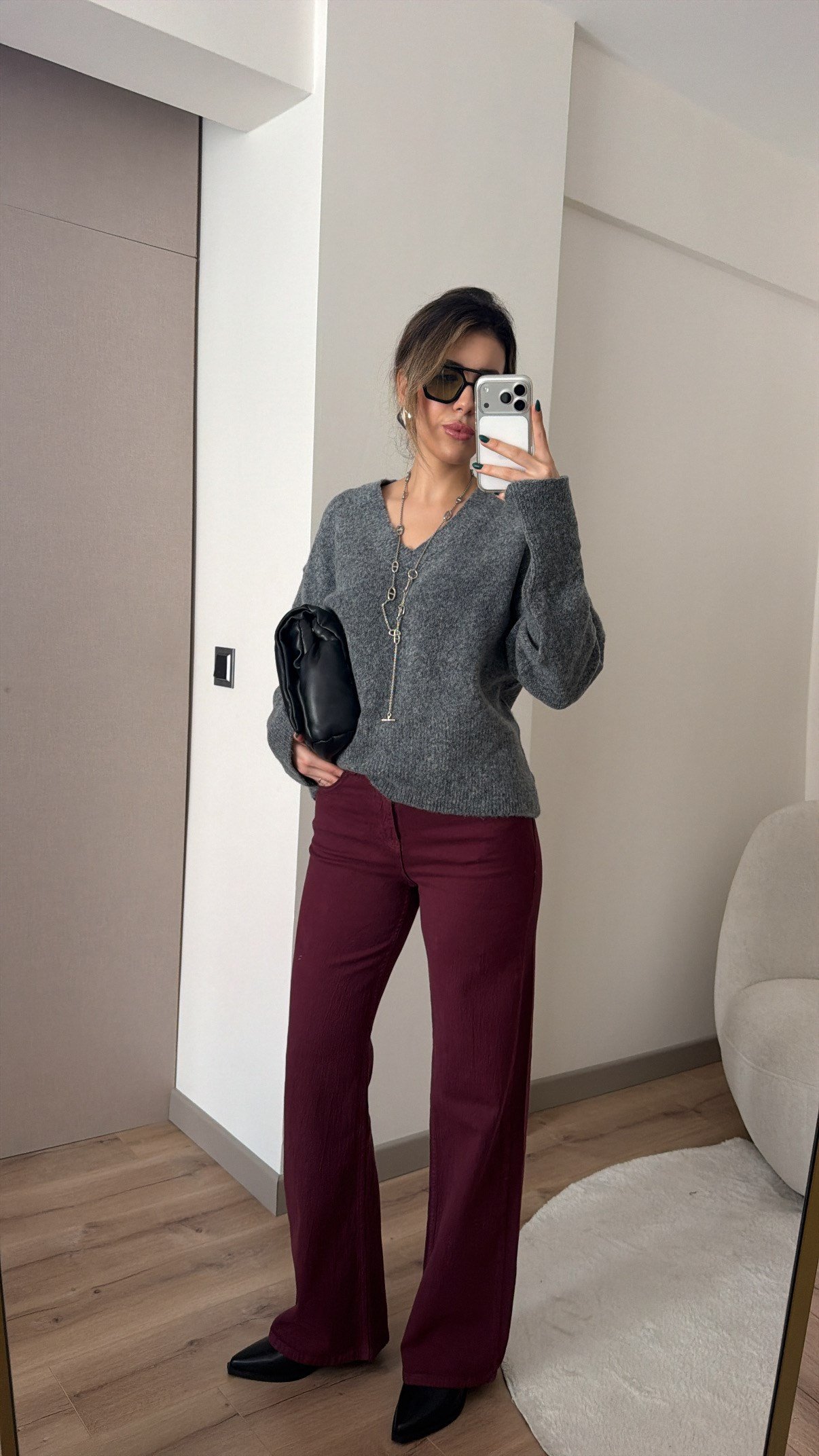 LİKRALI BORDO WİDE LEG JEAN