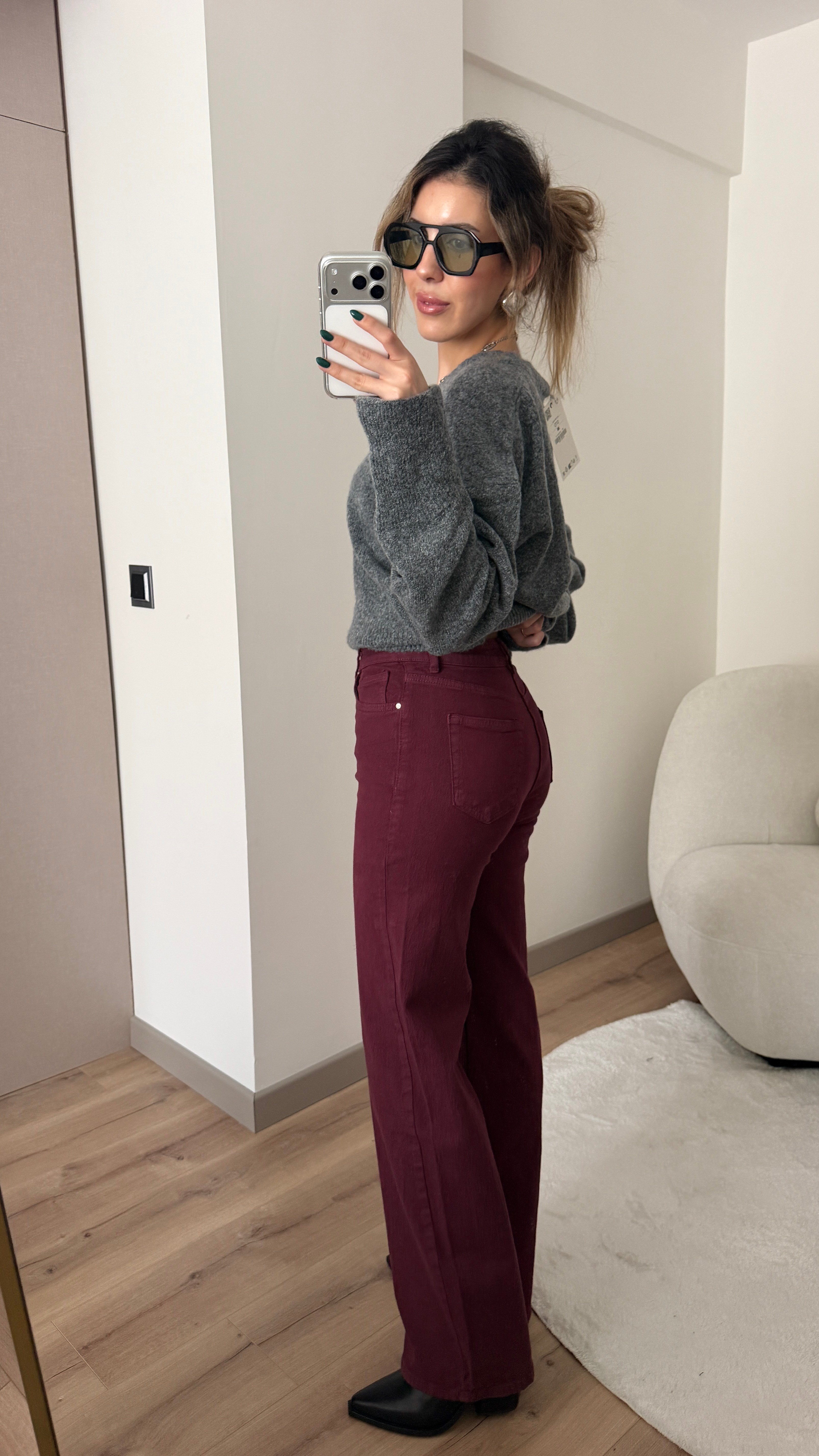 LİKRALI BORDO WİDE LEG JEAN