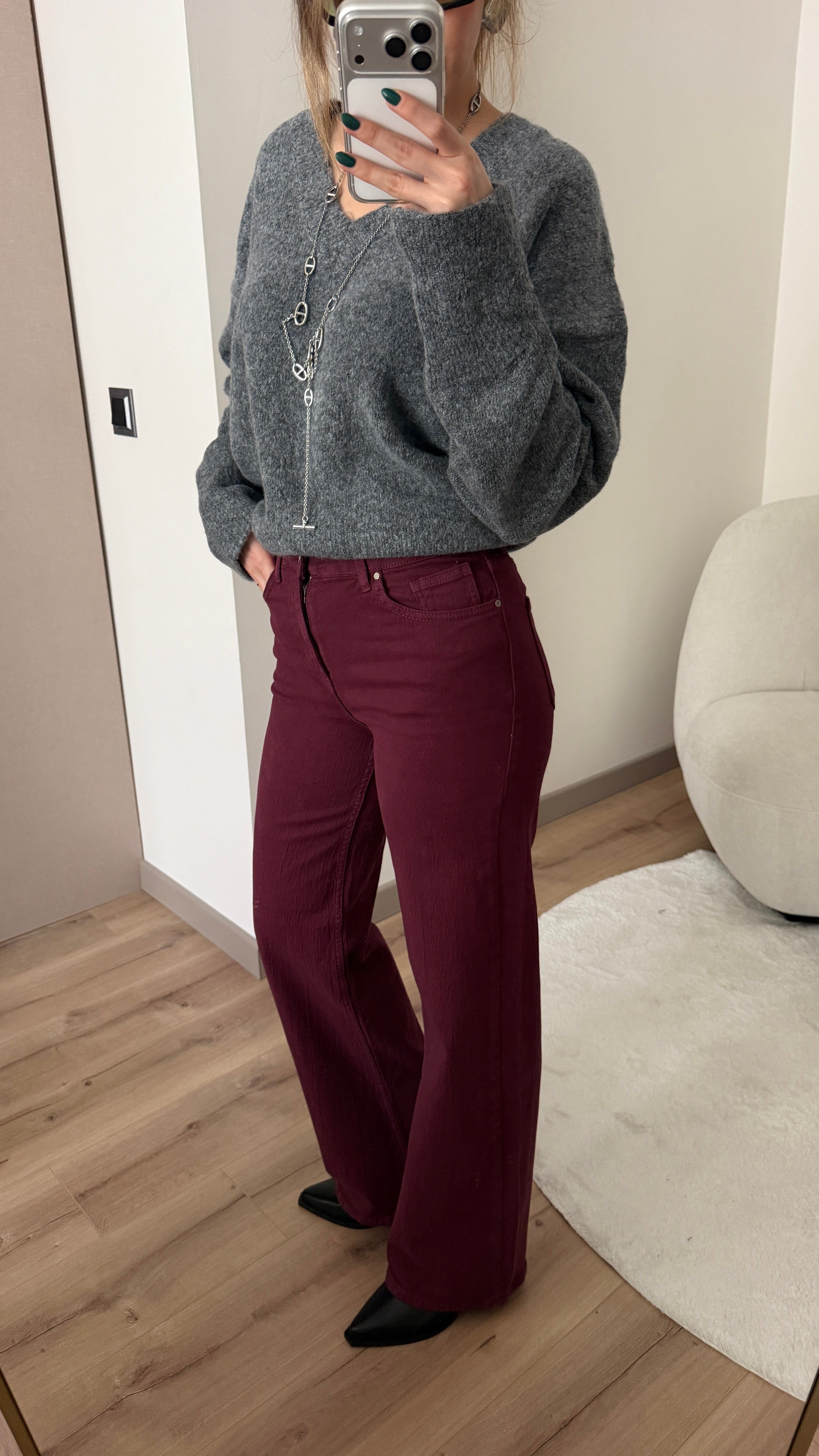 LİKRALI BORDO WİDE LEG JEAN
