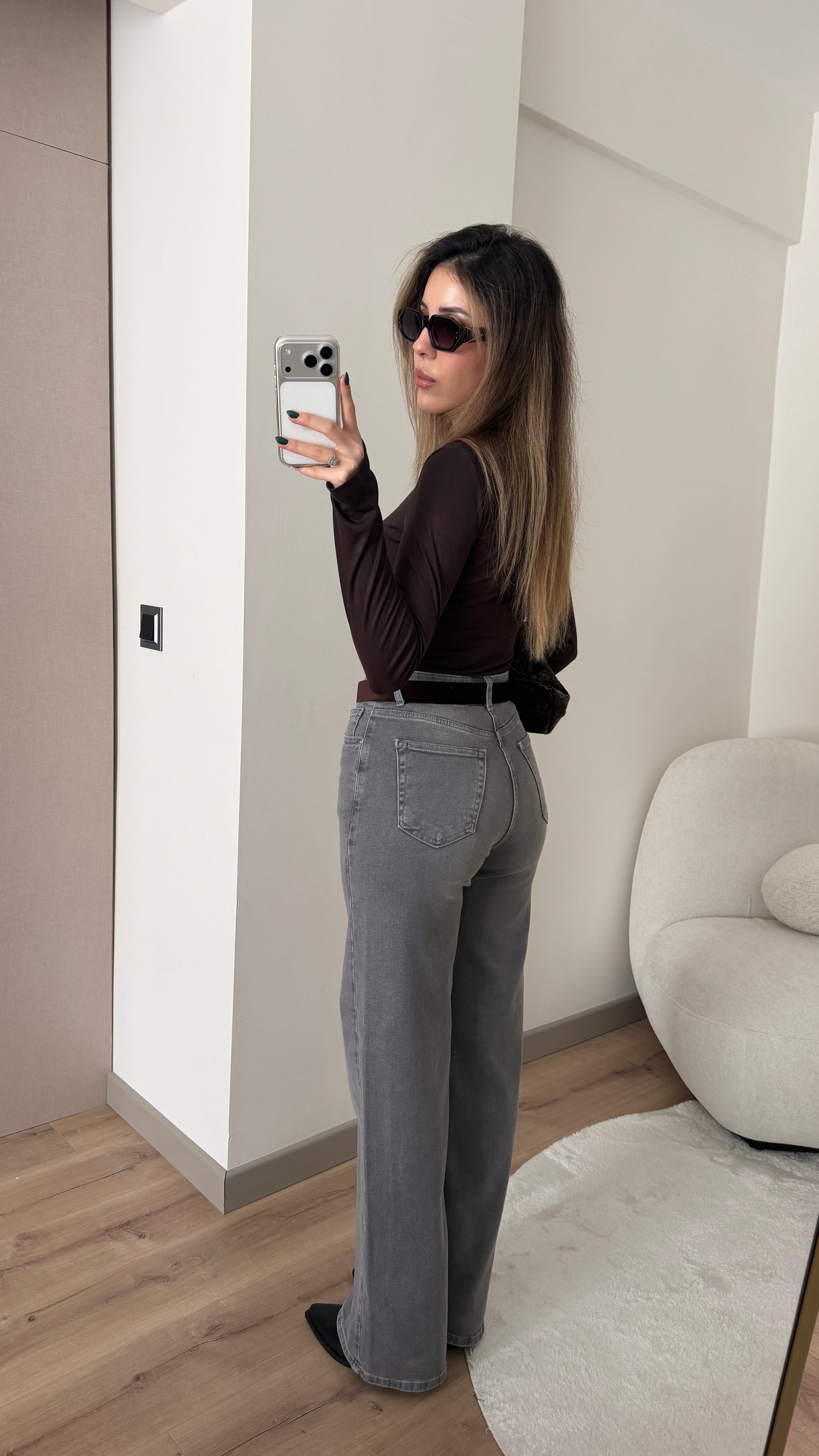 LİKRALI GRİ WİDE LEG JEAN
