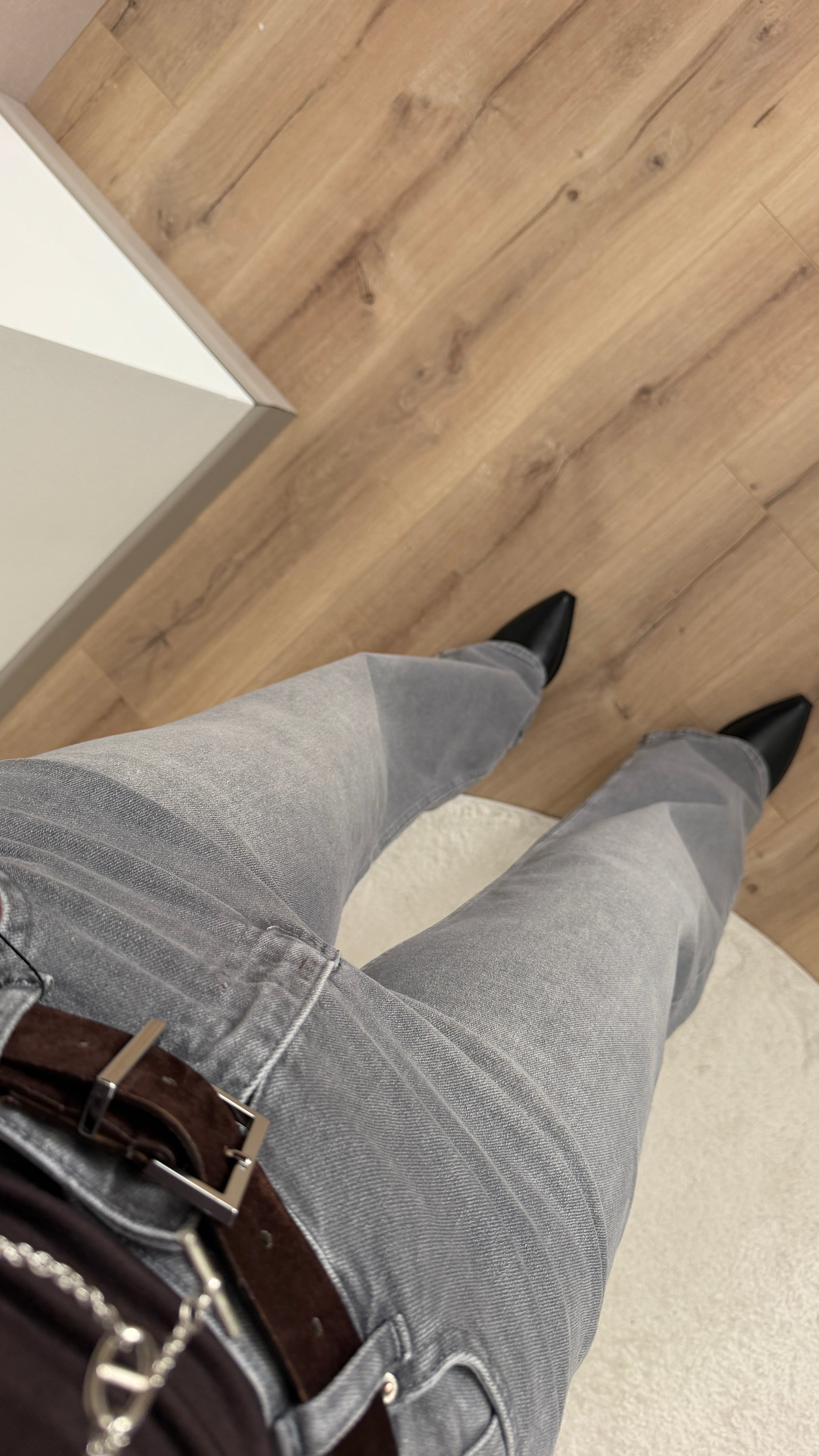 LİKRALI GRİ WİDE LEG JEAN