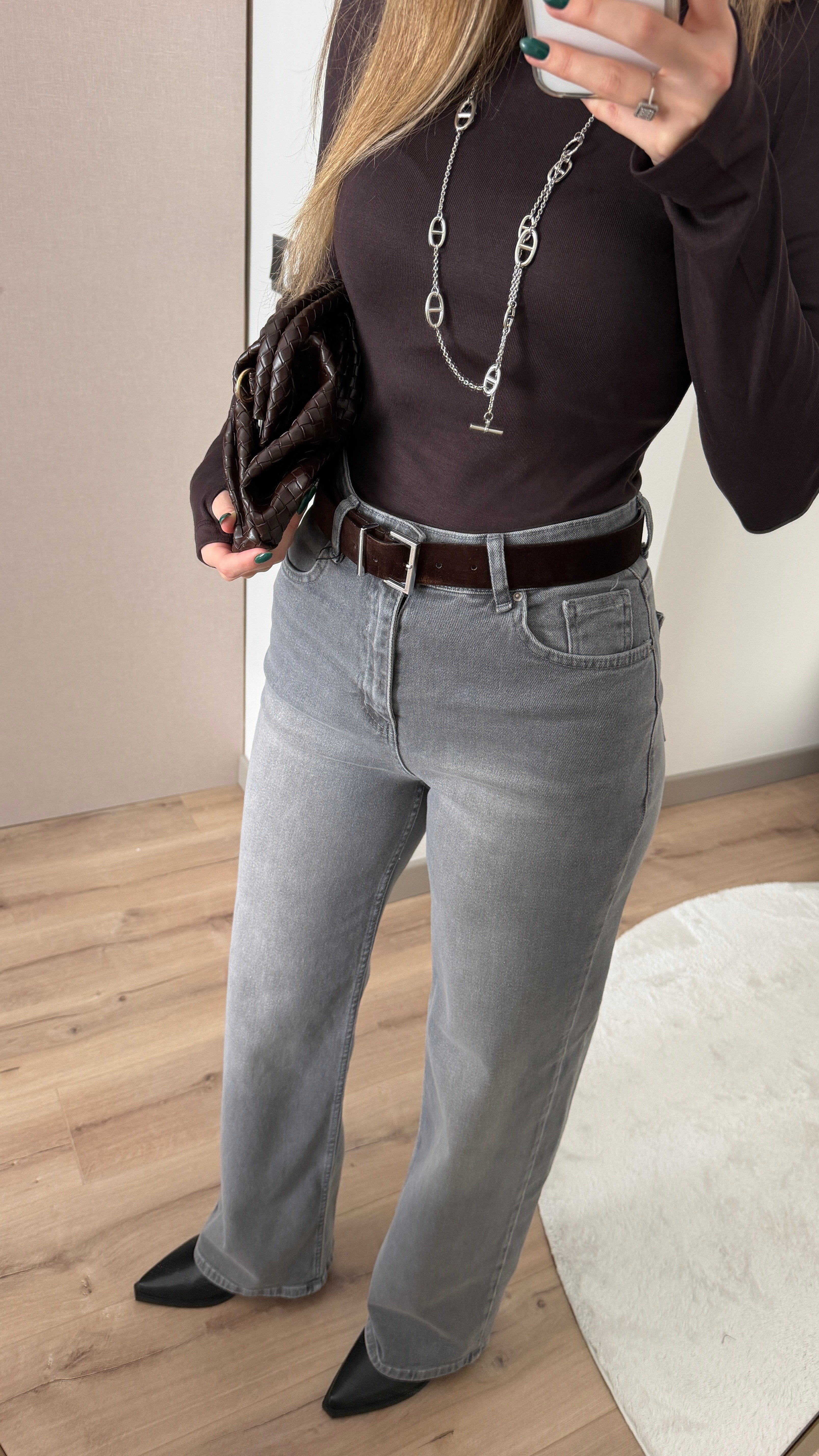 LİKRALI GRİ WİDE LEG JEAN