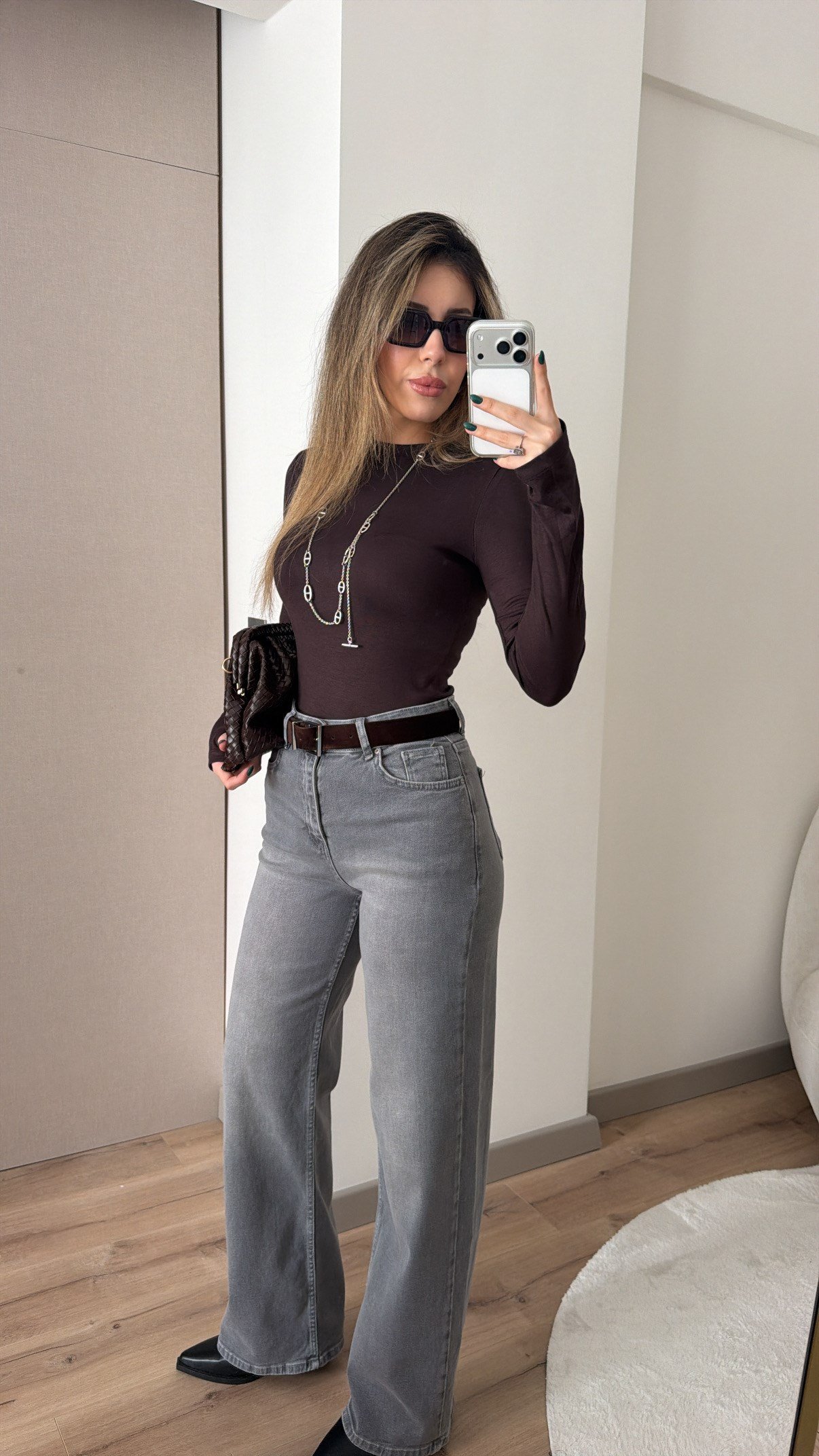 LİKRALI GRİ WİDE LEG JEAN