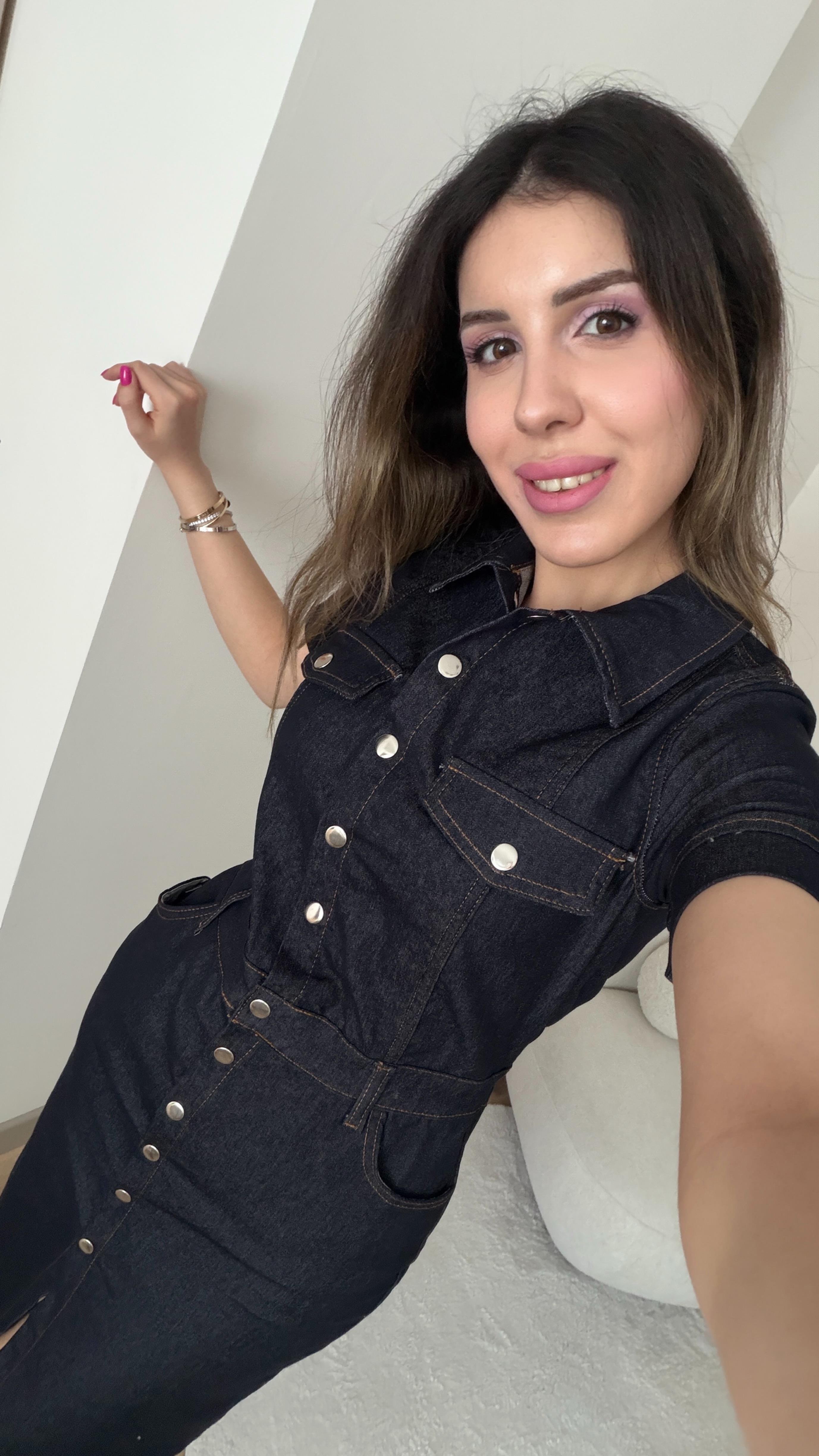 LİKRALI KEMERLİ MİDİ KISA KOLLU PREMİUM DENİM ELBİSE