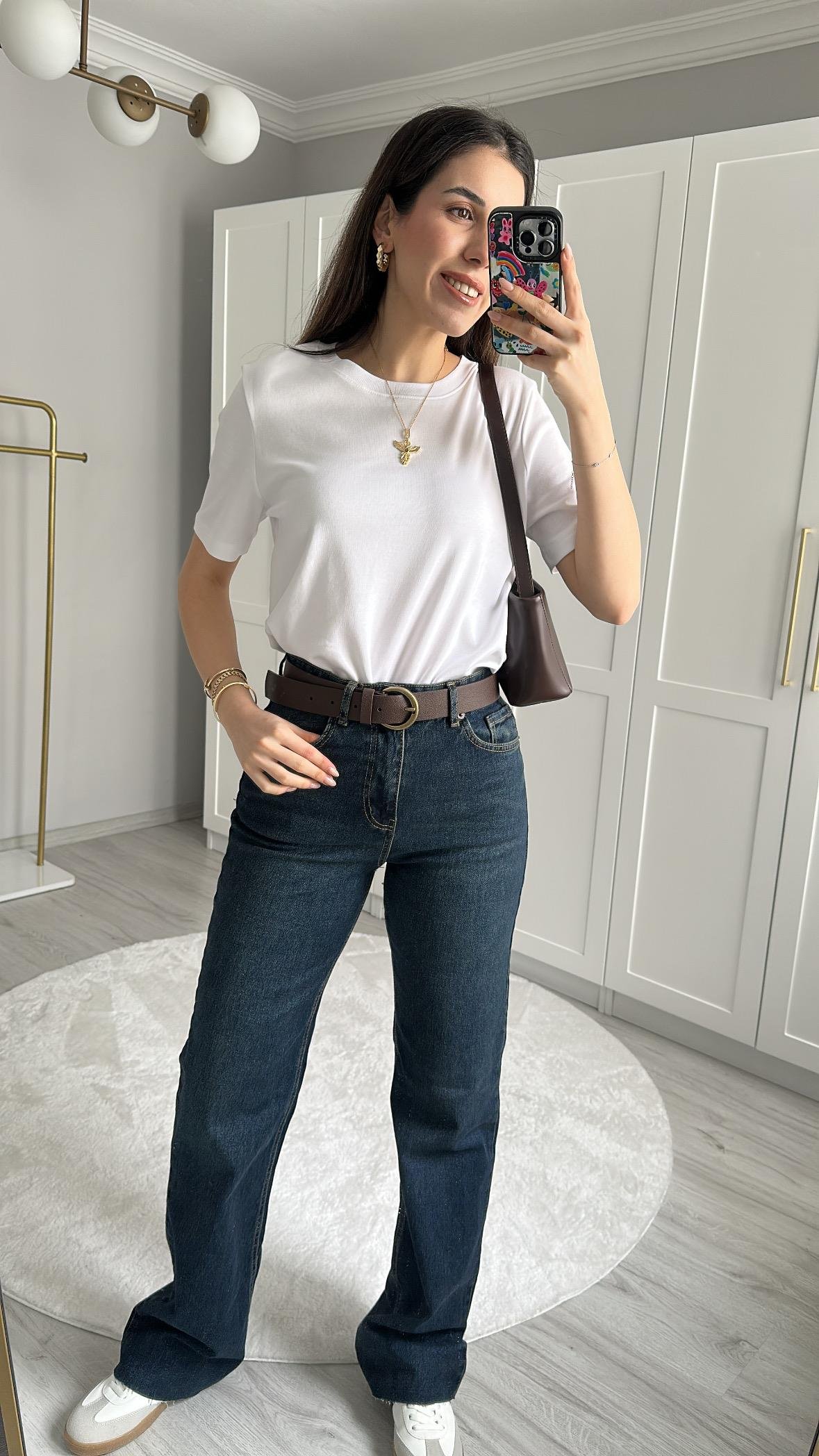 LİKRALI STRAİGHT GENİŞ PAÇA LACİVERT JEAN