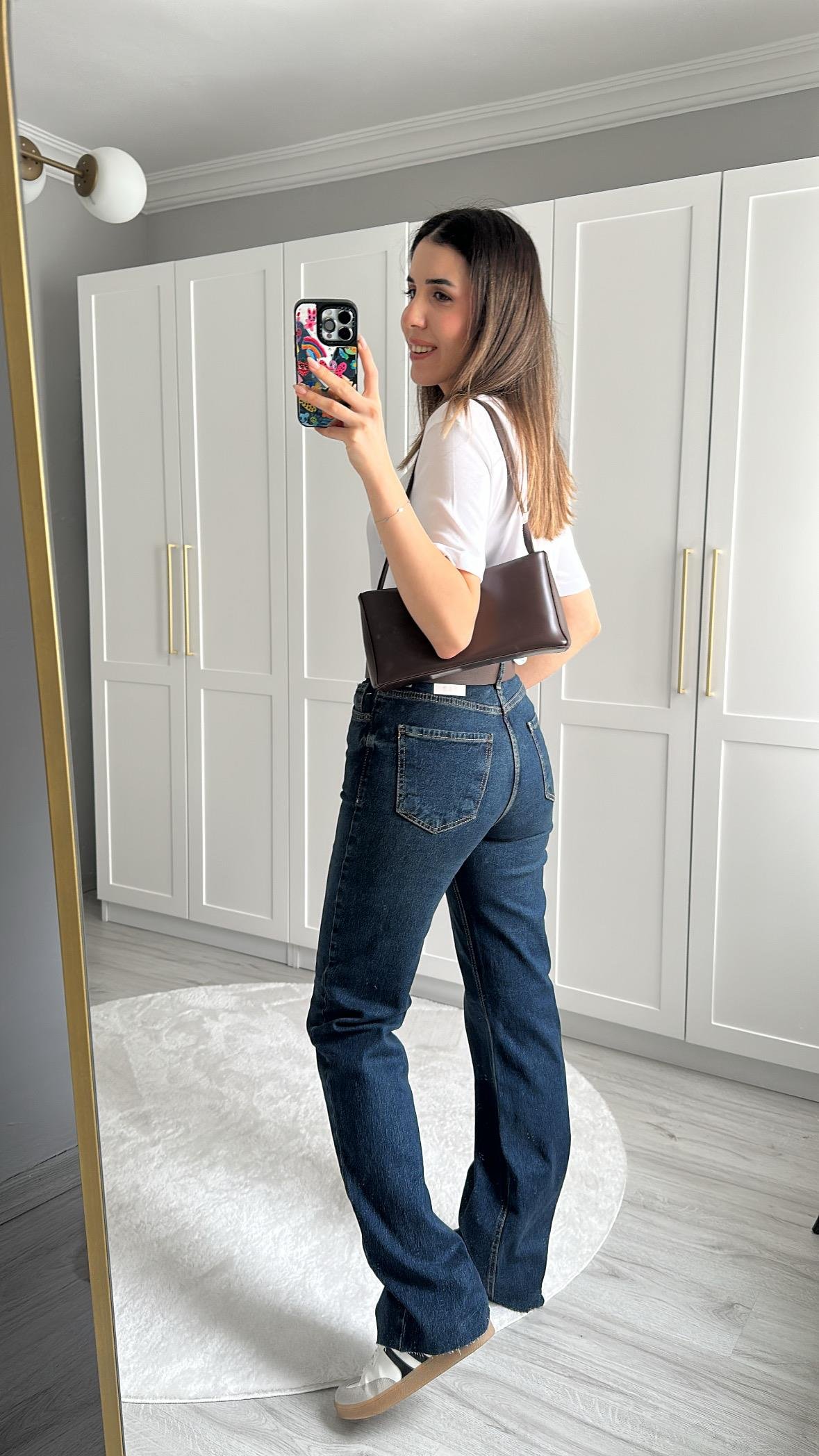 LİKRALI STRAİGHT GENİŞ PAÇA LACİVERT JEAN