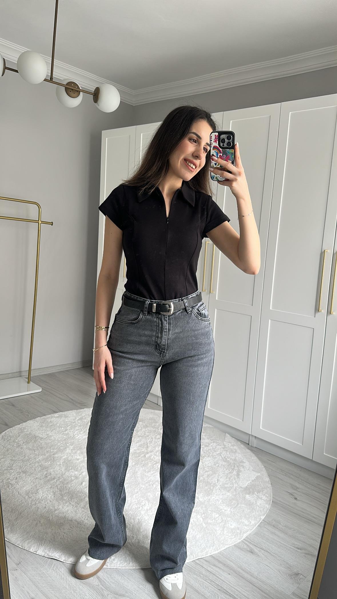 LİKRALI STRAİGHT GENİŞŞ PAÇA ANTRASİT  JEAN