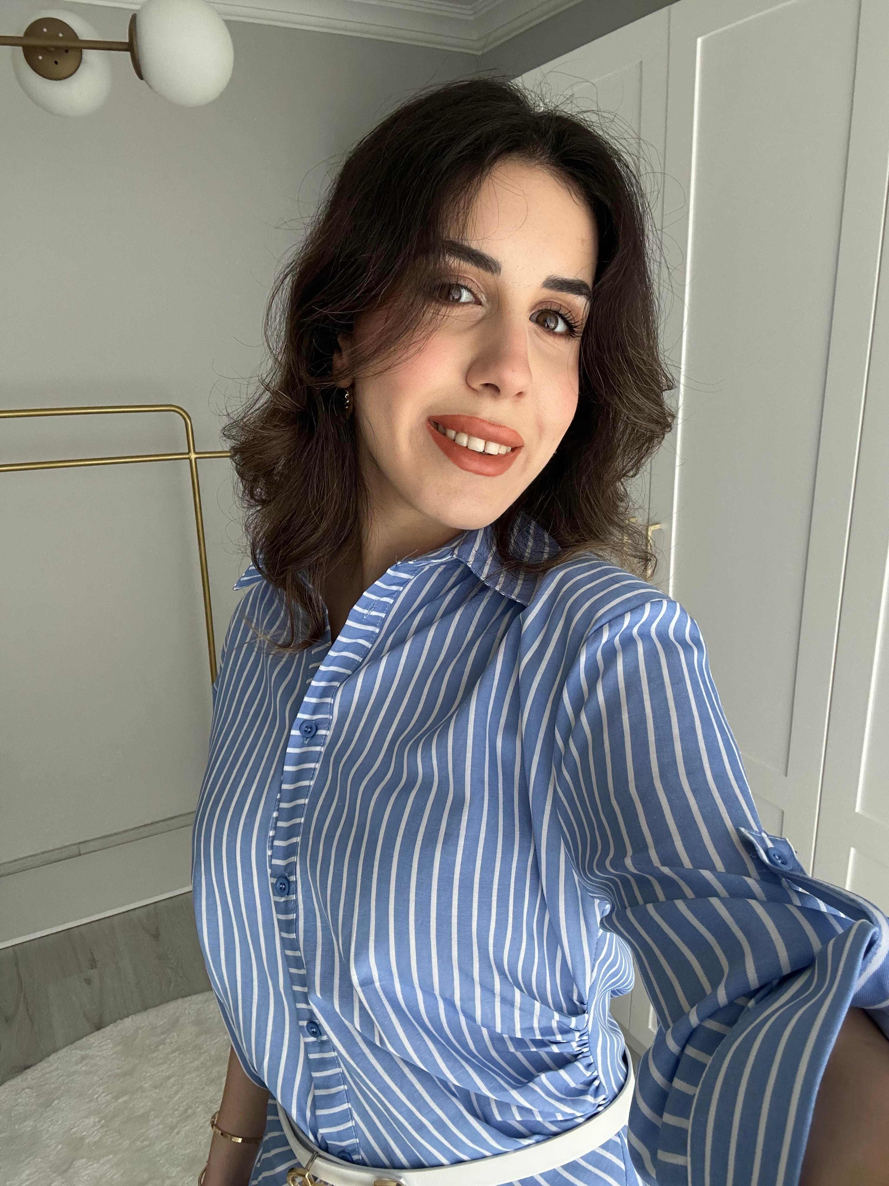 MAVİ ÇİZGİLİ GÖMLEK ELBİSE