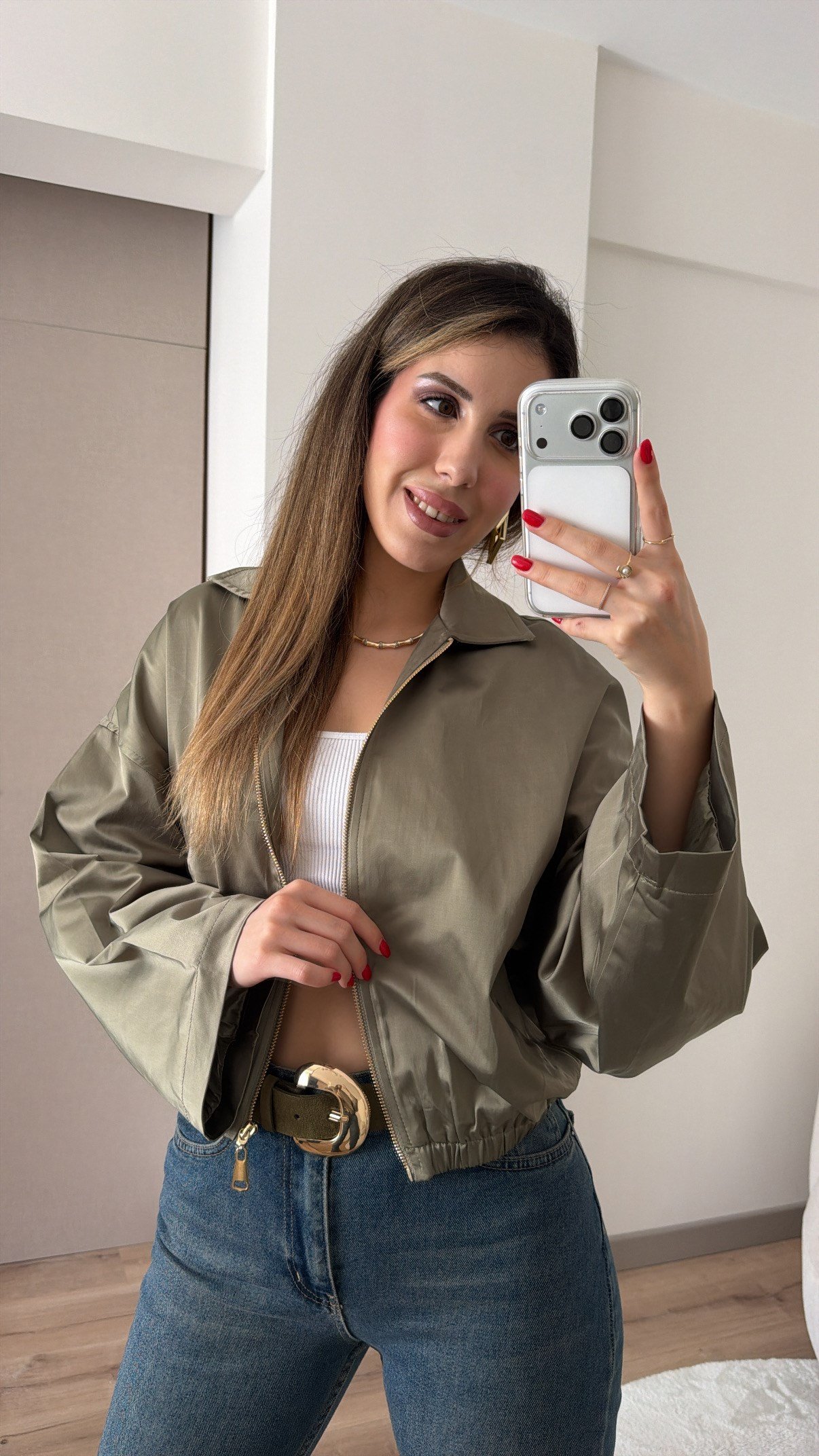PREMİUM SATEN HAKİ BOMBER CEKET