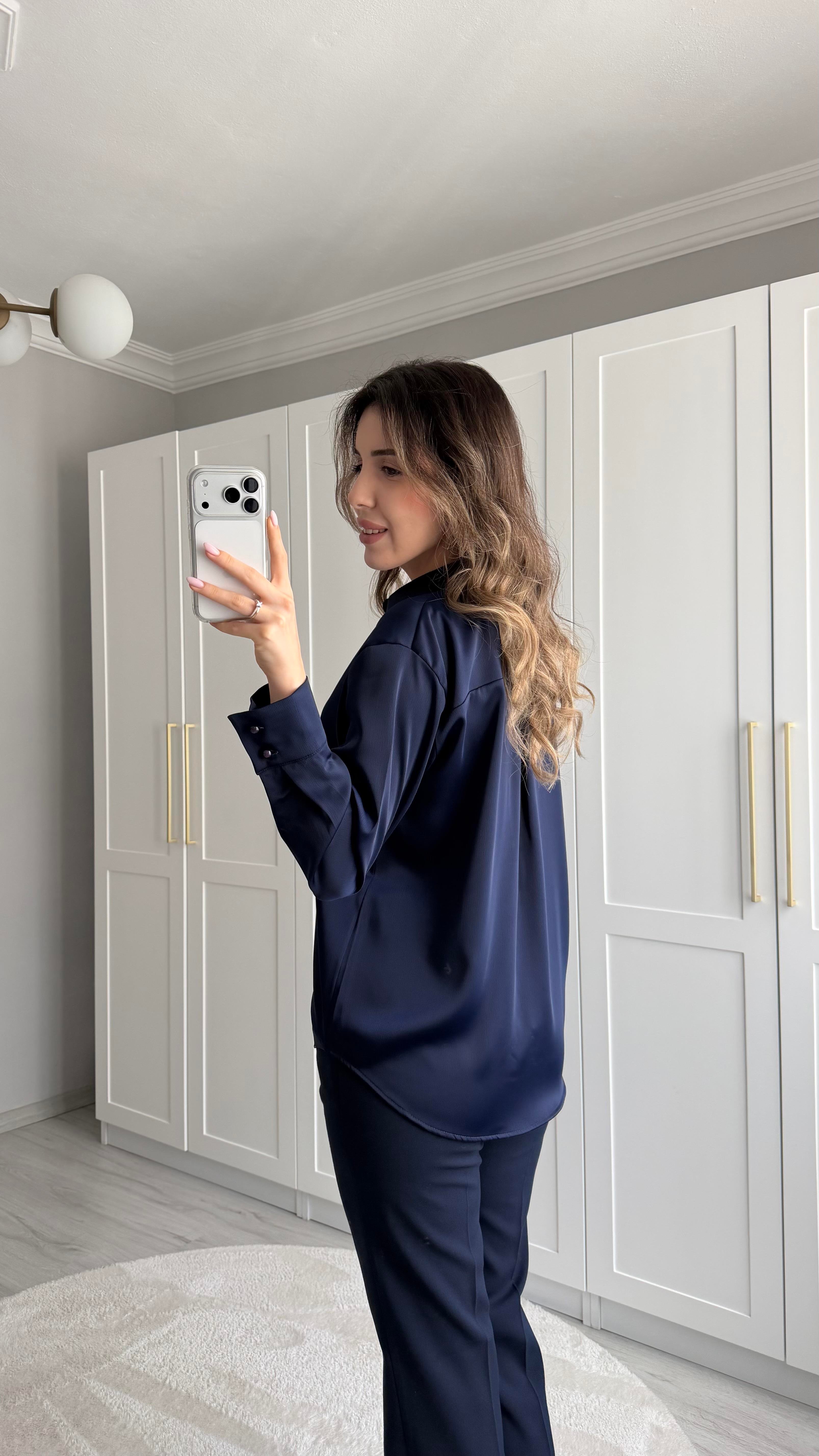 PREMİUM SATEN LACİVERT GÖMLEK