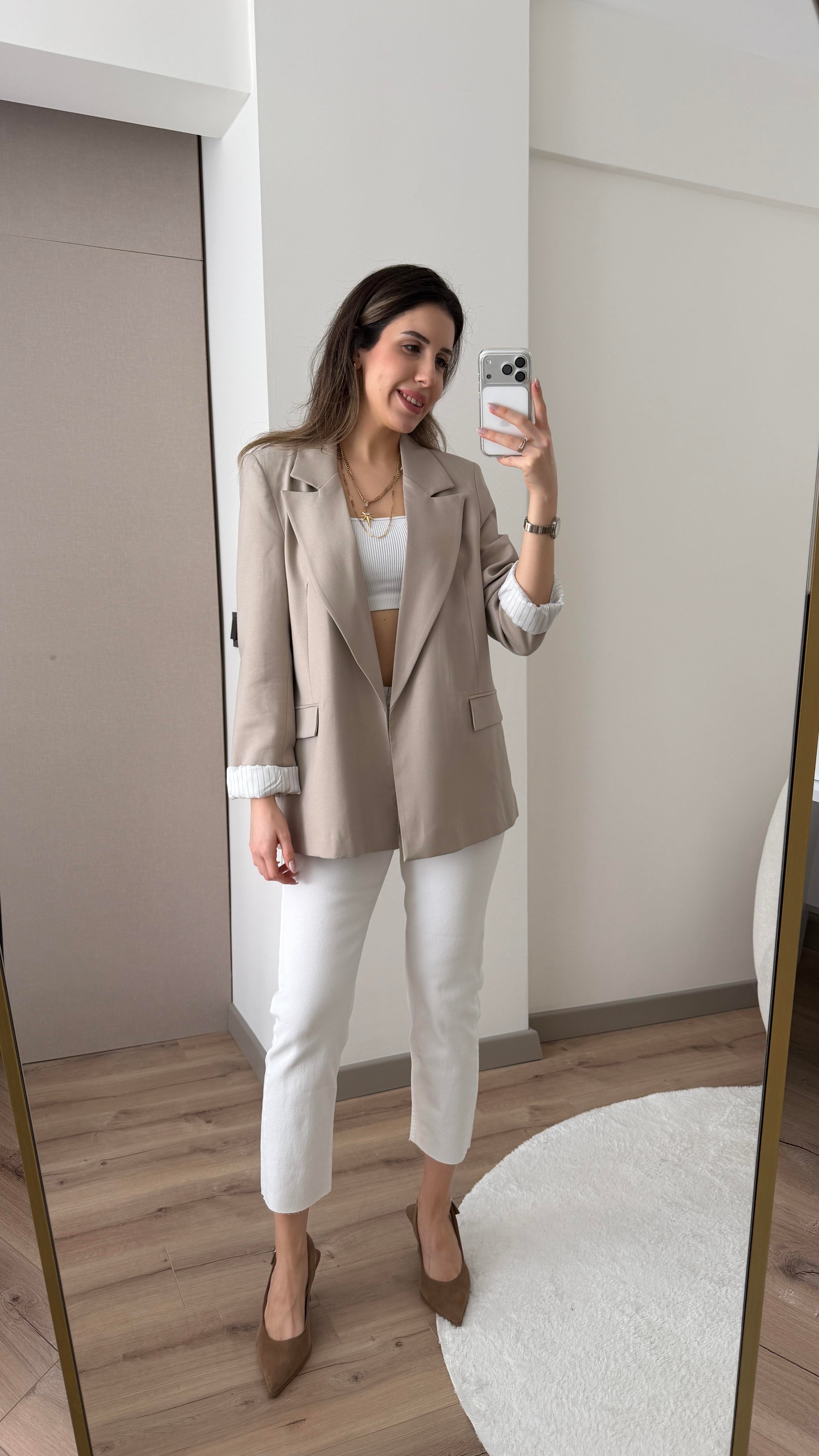PREMİUM TAŞ RENGİ BLAZER CEKET