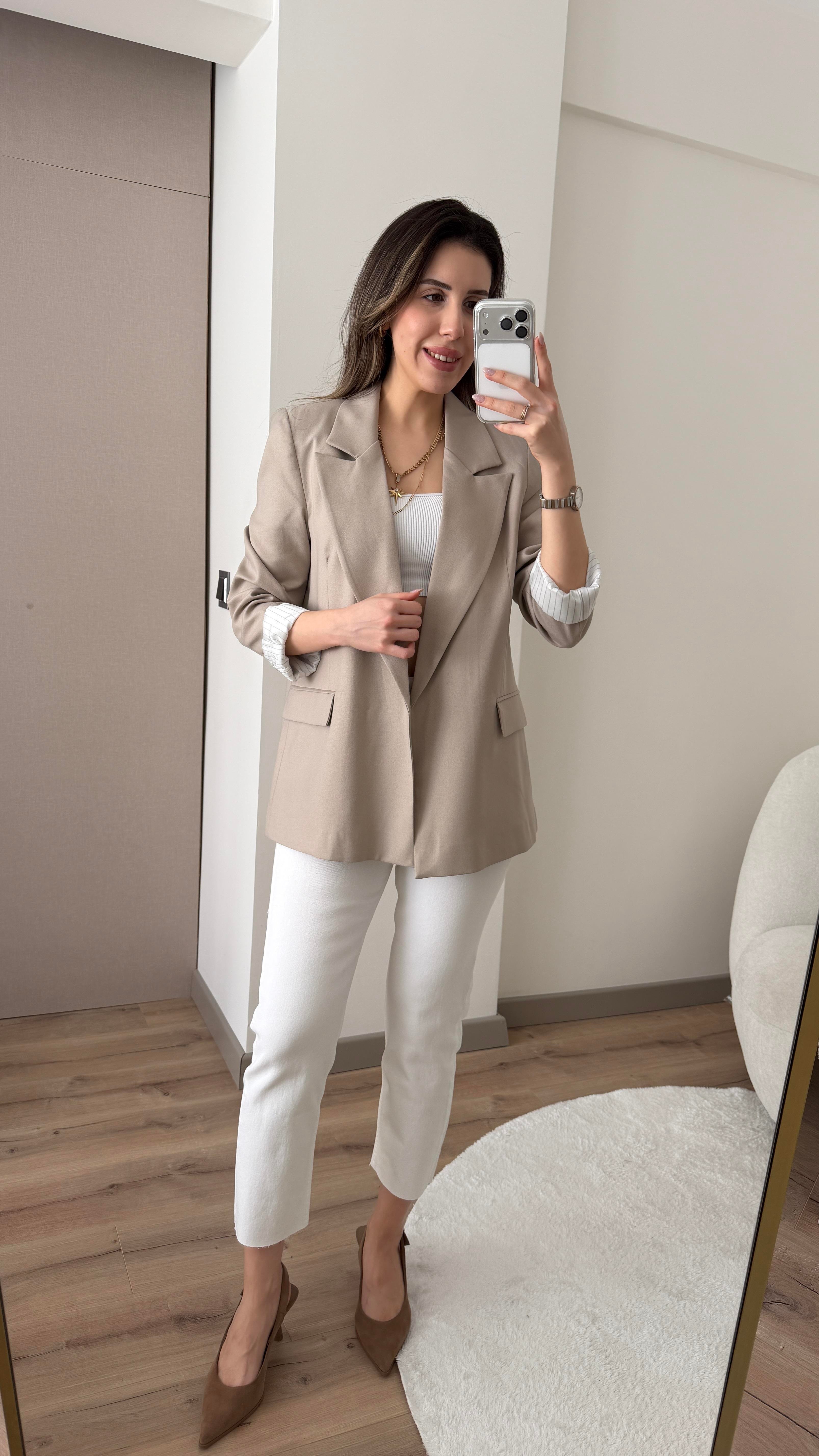 PREMİUM TAŞ RENGİ BLAZER CEKET