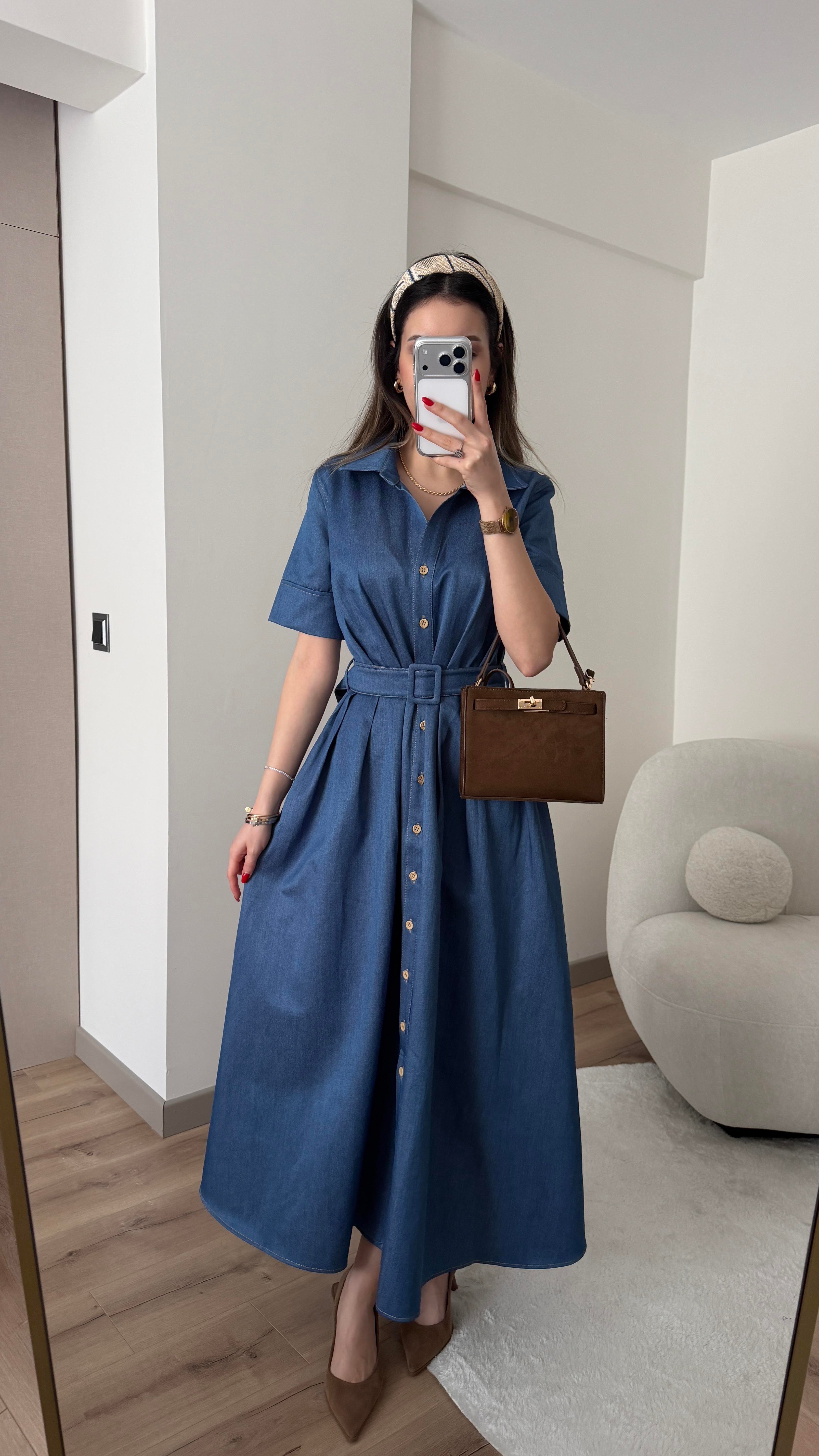 PRENSES MODEL PREMİUM DENİM ELBİSE